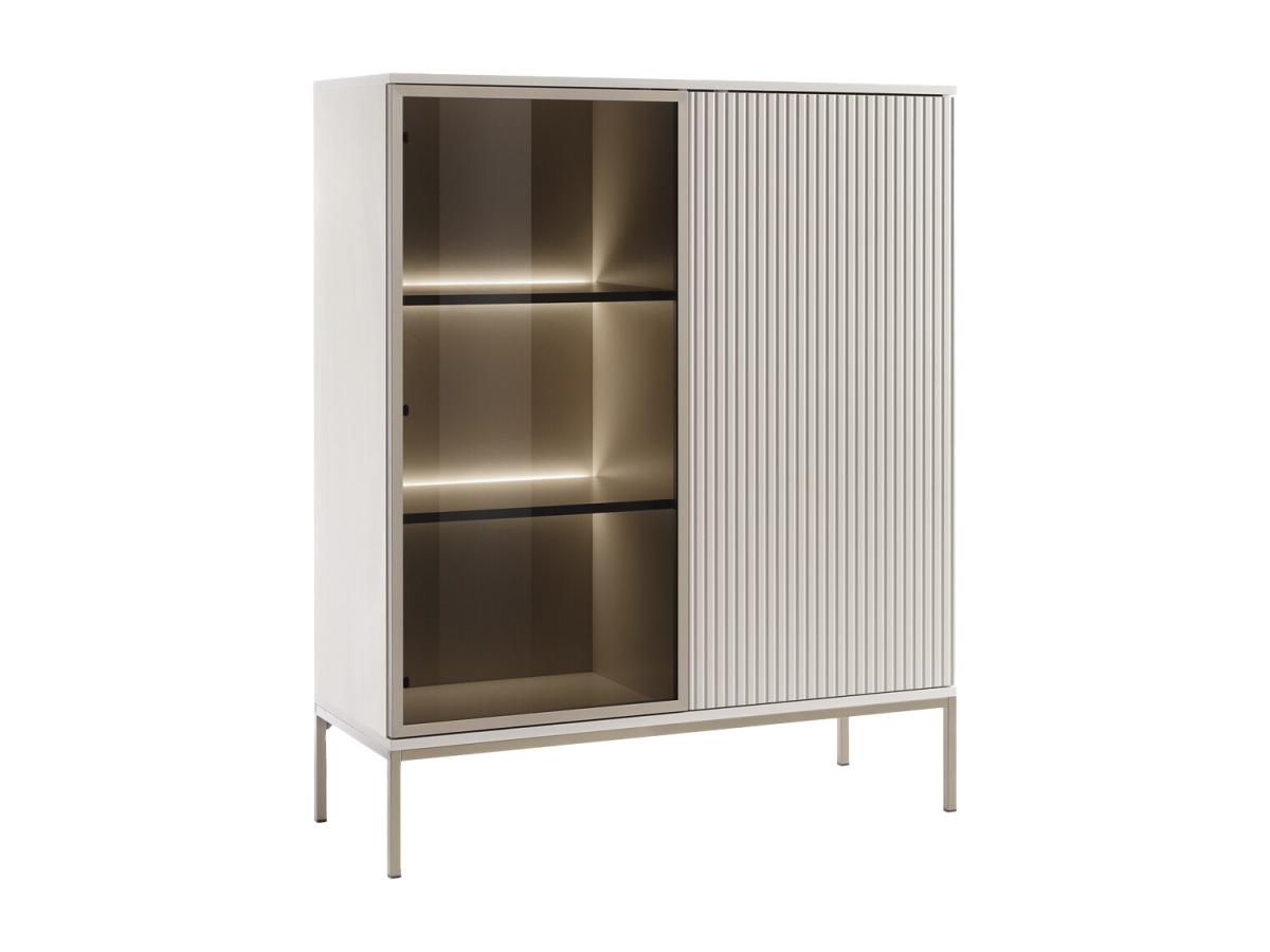 Vitrinenschrank - 2 Türen - mit LED-Beleuchtung - MDF & Rauchglas - Beige & günstig online kaufen