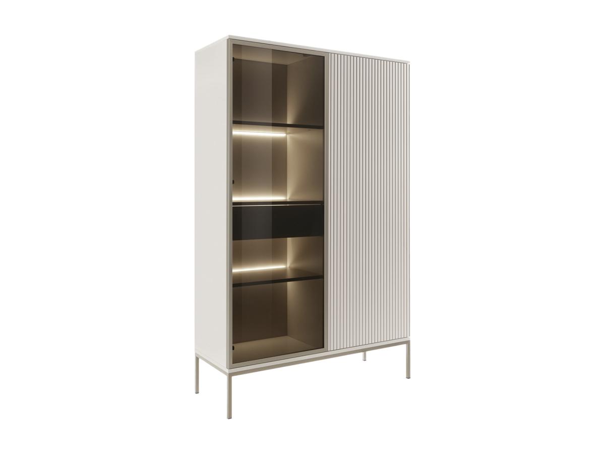 Vitrinenschrank - 2 Türen & 1 Schublade - mit LED-Beleuchtung - MDF & Rauch günstig online kaufen