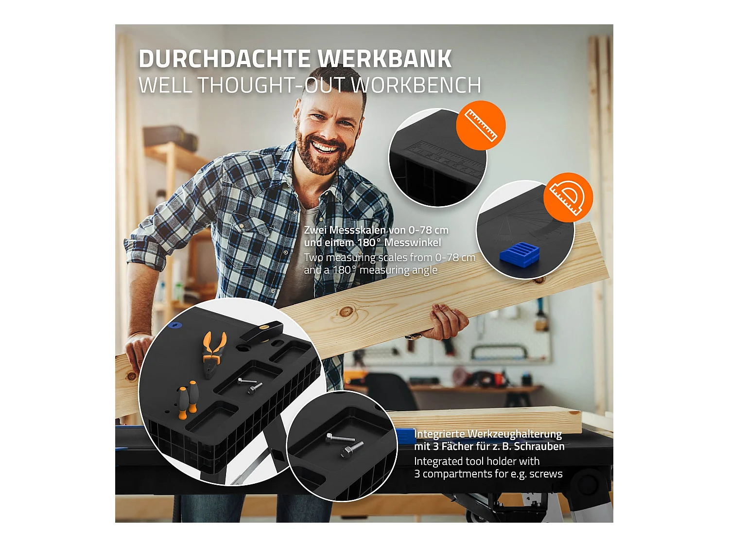 Banco de trabajo 5en1 multifuncional plegable mesa regulable de taller94x48x80cm