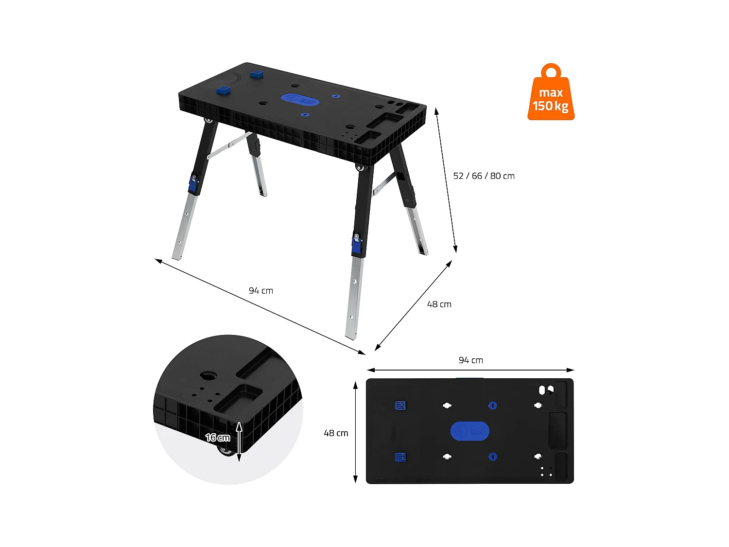 Banco de trabajo 5en1 multifuncional plegable mesa regulable de taller94x48x80cm