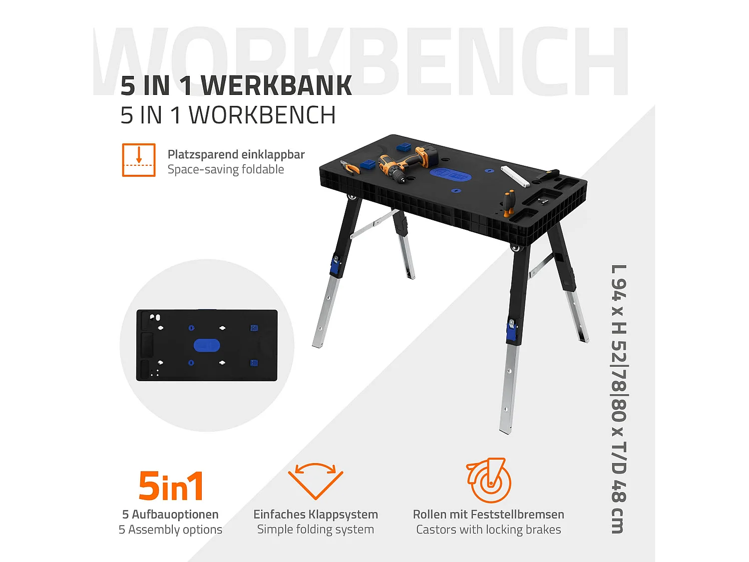 Carrello da tavolo da lavoro 5 in 1 multifunzionale pieghevole portatil mobile