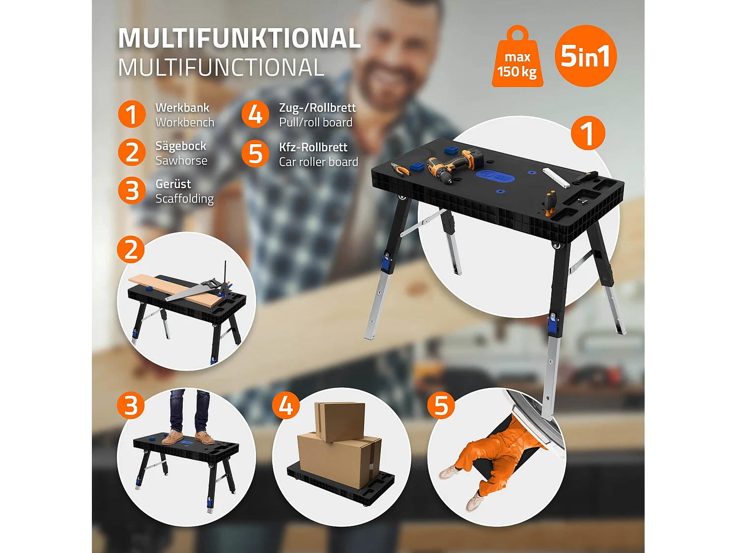 Carrello da tavolo da lavoro 5 in 1 multifunzionale pieghevole portatil mobile