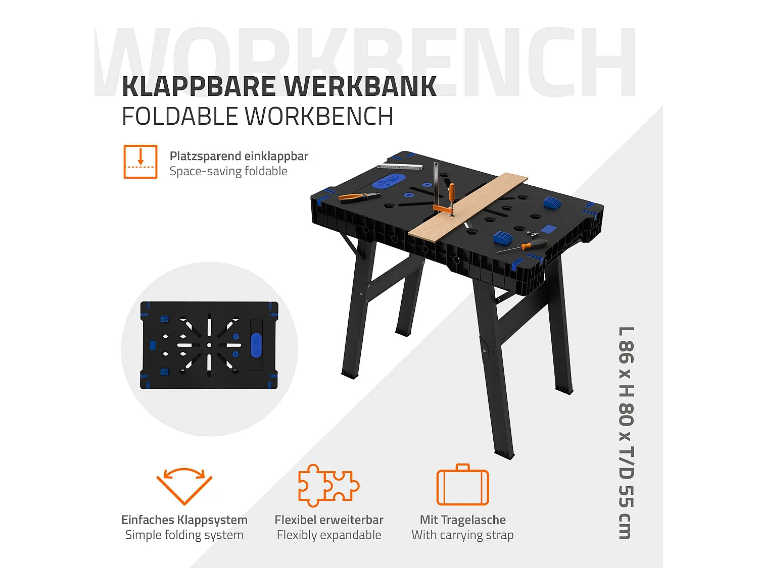 Banco de trabajo extenisble multifuncional de medición mesa de taller 86x55x80cm