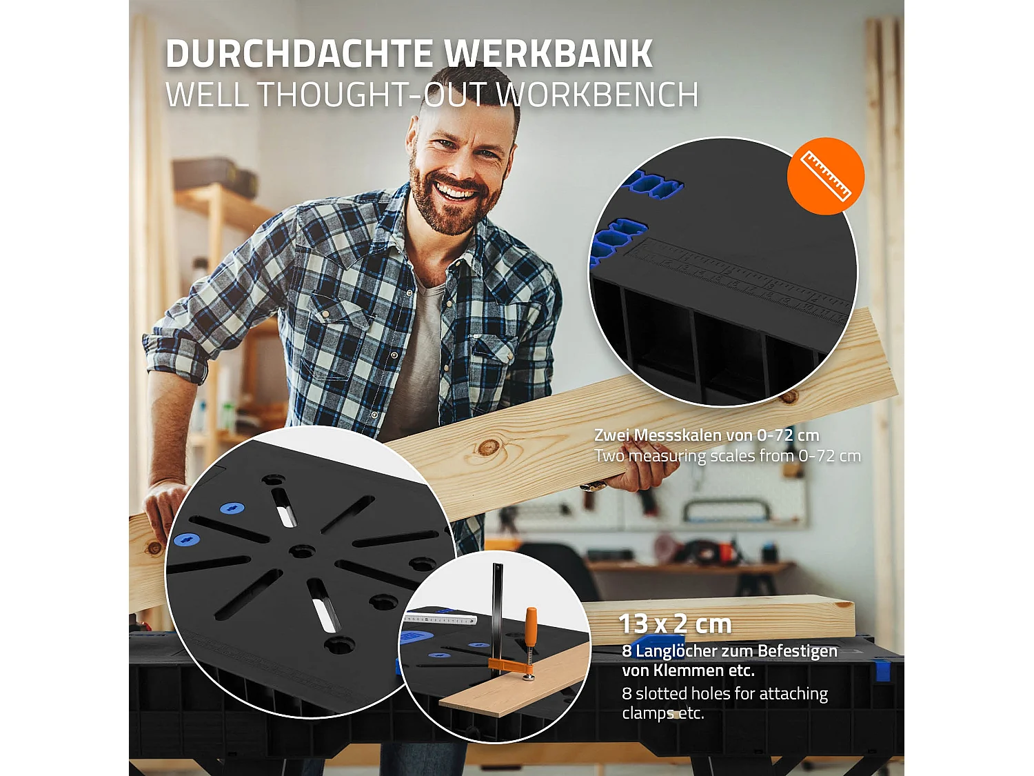 Banco de trabajo extenisble multifuncional de medición mesa de taller 86x55x80cm