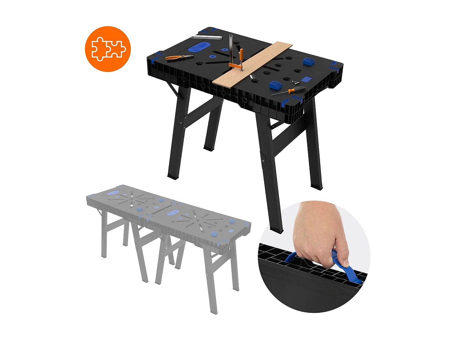 Banco da lavoro portatile pieghevole a cavalletto  estensibile carico di 150 kg