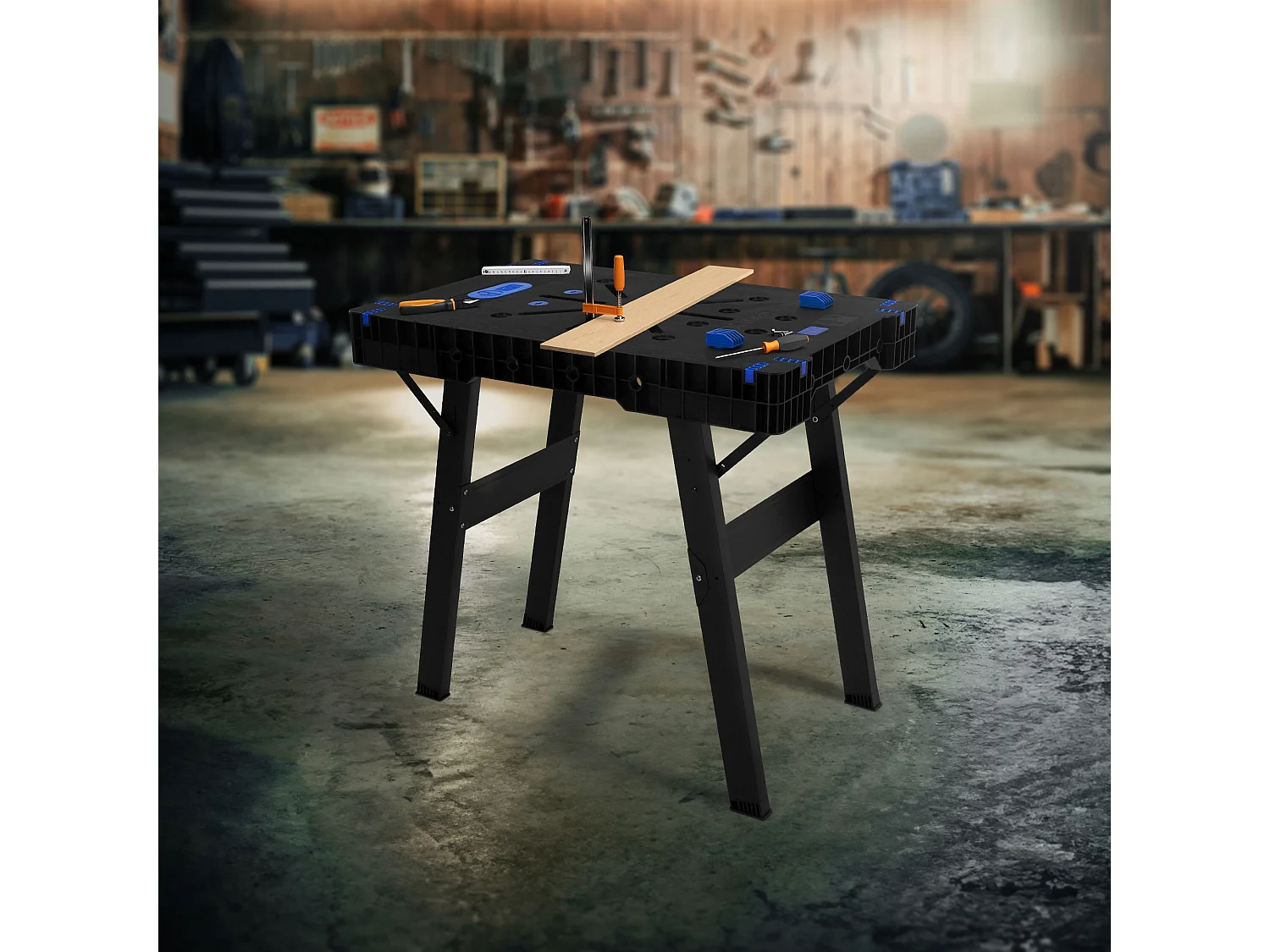 Banco da lavoro portatile pieghevole a cavalletto  estensibile carico di 150 kg