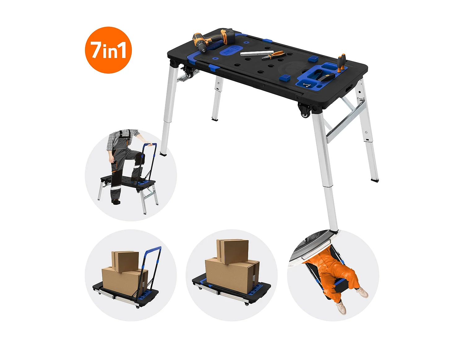 Établi pliable table de travail serrage chariot d'atelier portable réglable 7en1