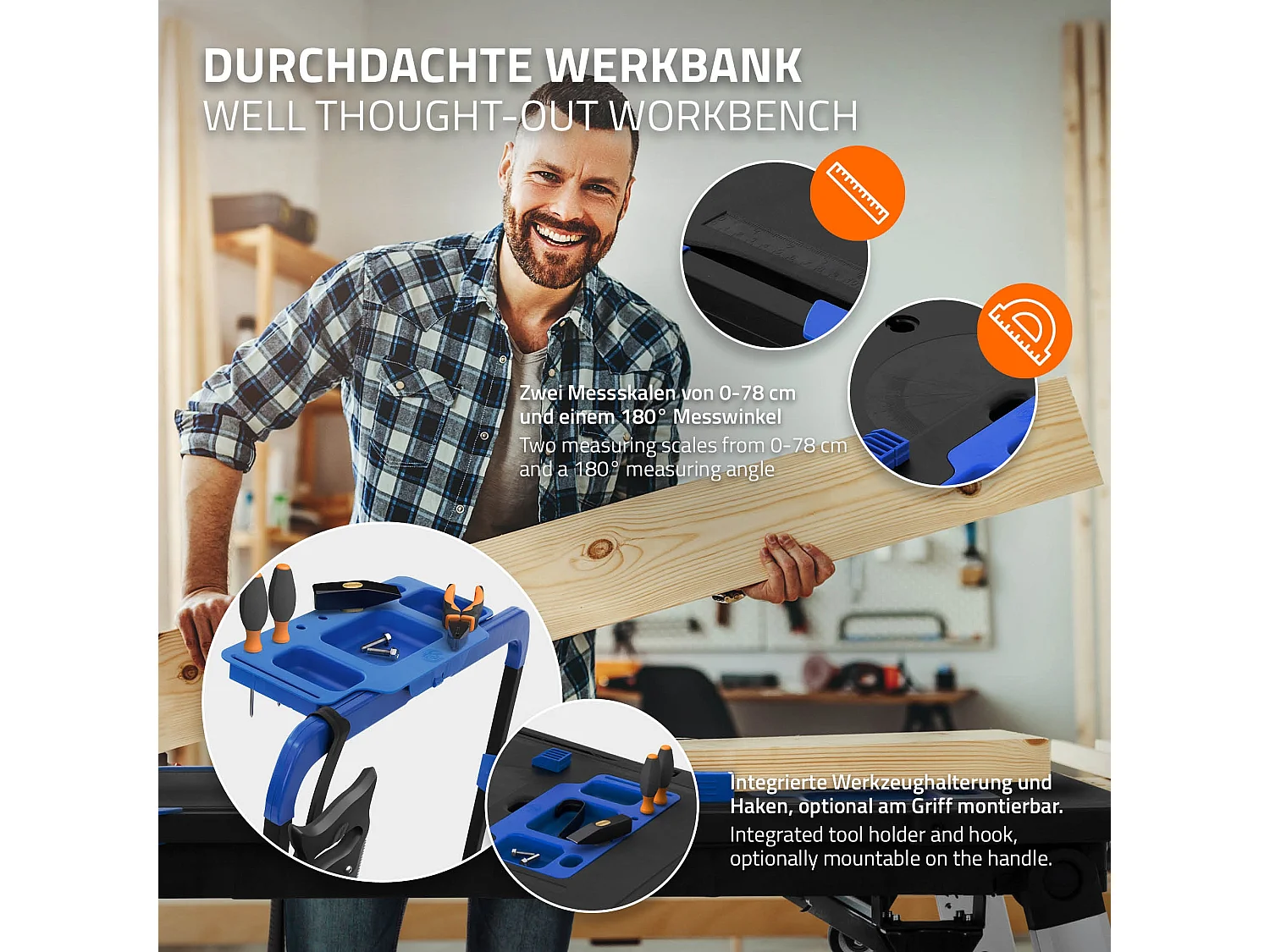 Établi pliable table de travail serrage chariot d'atelier portable réglable 7en1