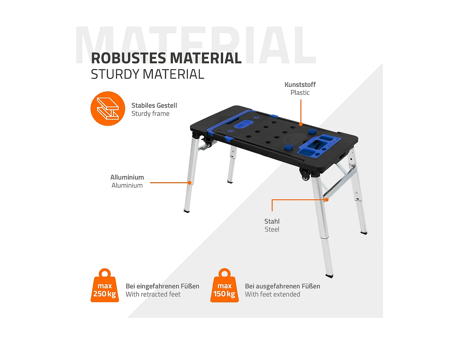 Établi pliable table de travail serrage chariot d'atelier portable réglable 7en1