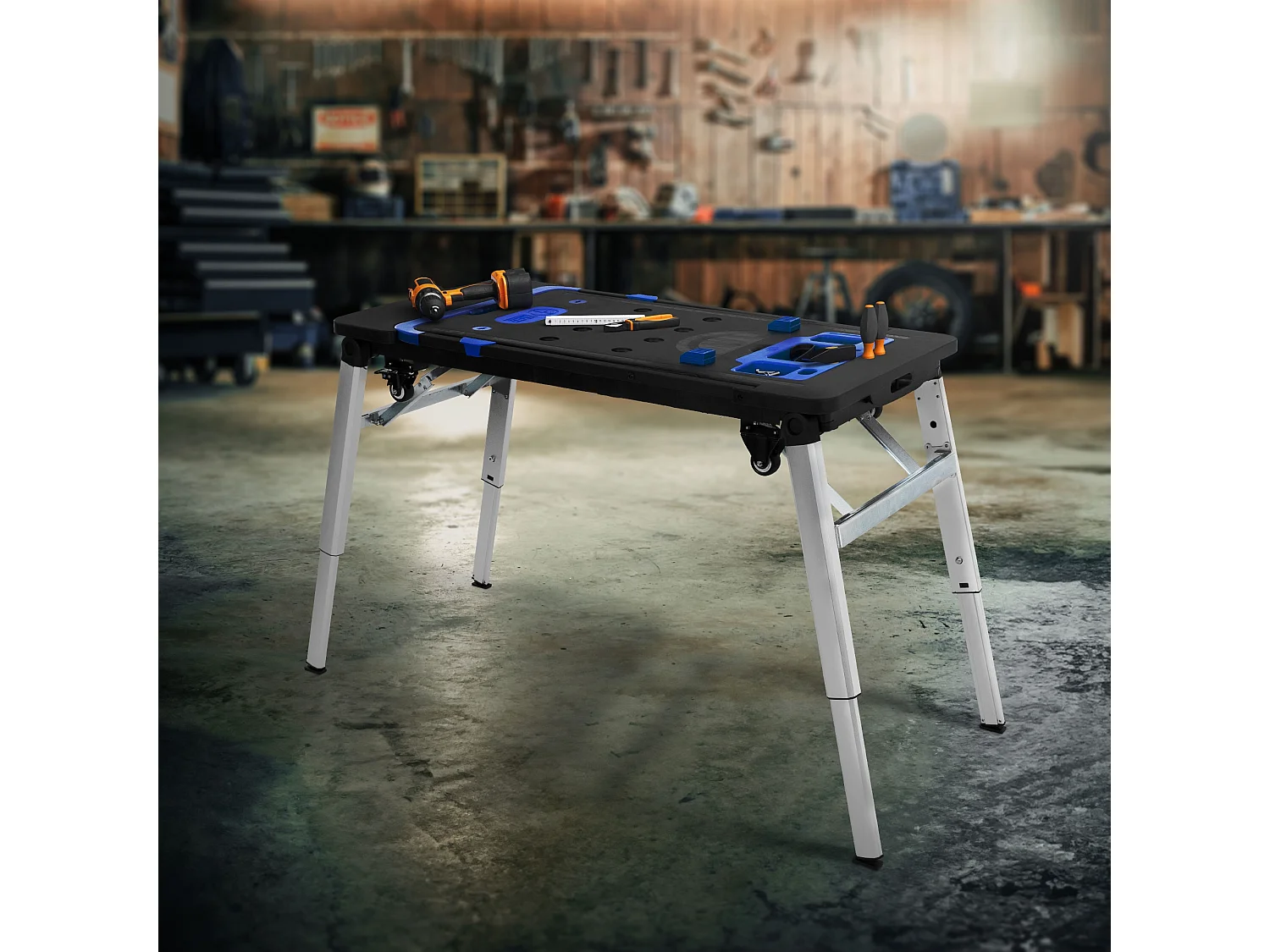 Établi pliable table de travail serrage chariot d'atelier portable réglable 7en1