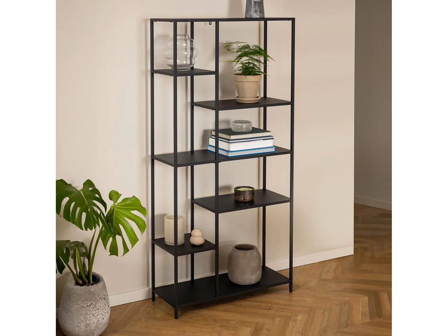 Bibliothèque scandinave en métal noir 6 tablettes - HARLOW