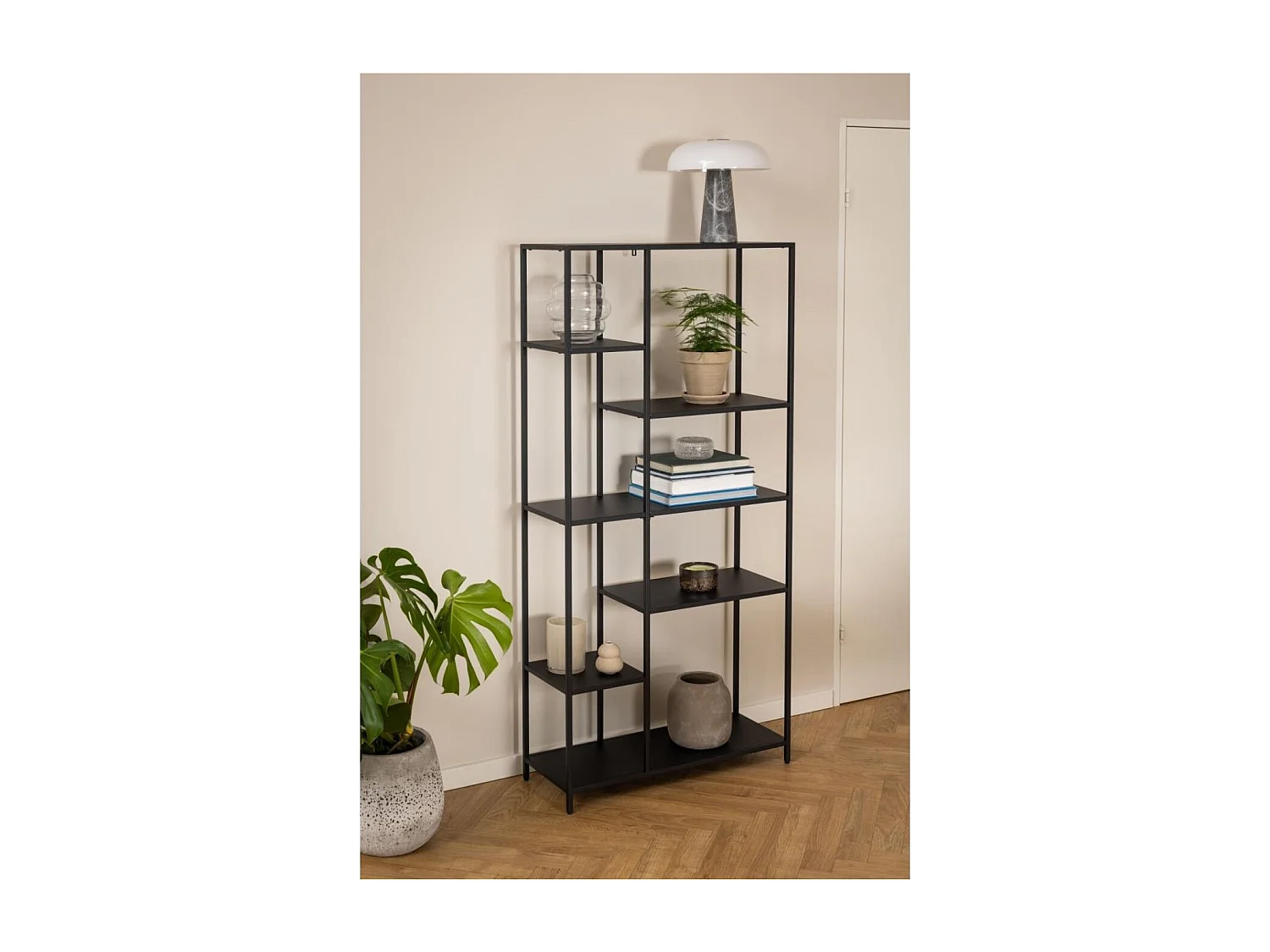 Bibliothèque scandinave en métal noir 6 tablettes - HARLOW