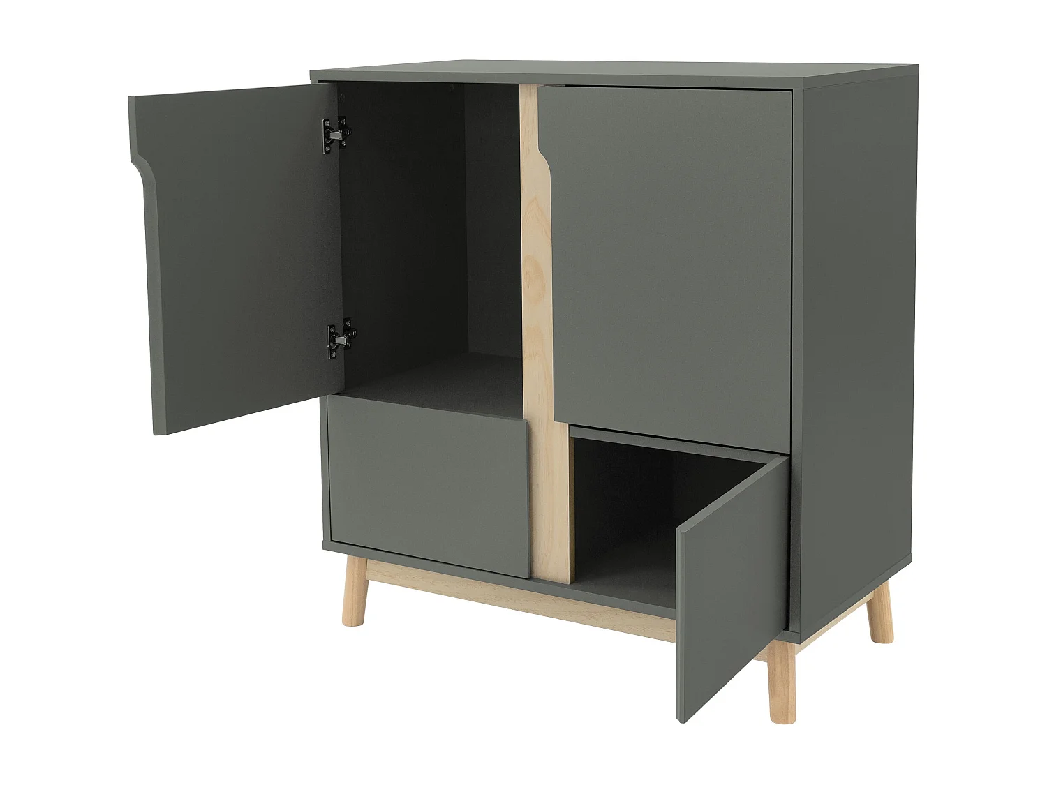 Credenza alta in MDF verde naturale con 4 ante 80x40x86 cm cassettiera a 4 ante