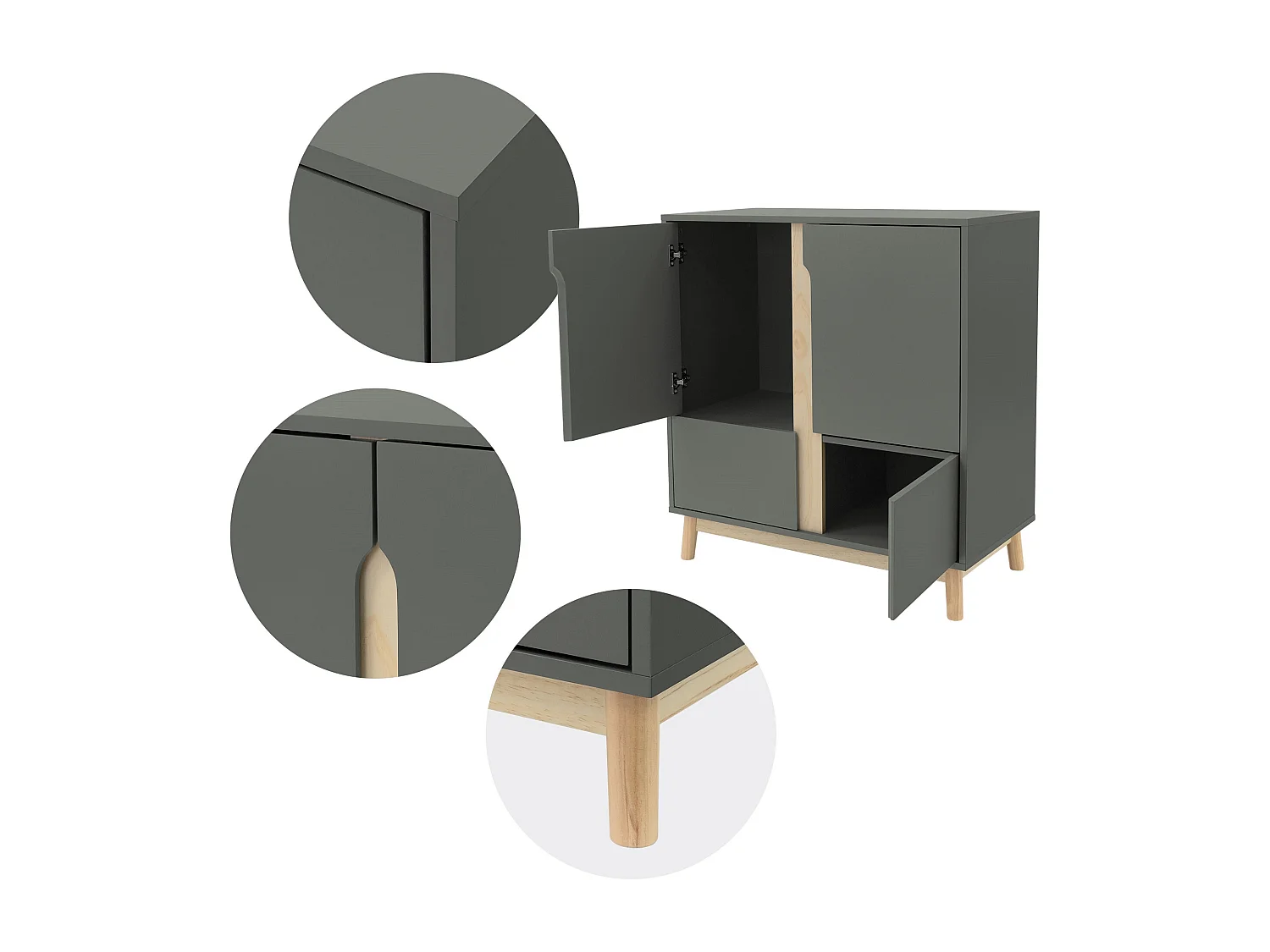 Credenza alta in MDF verde naturale con 4 ante 80x40x86 cm cassettiera a 4 ante