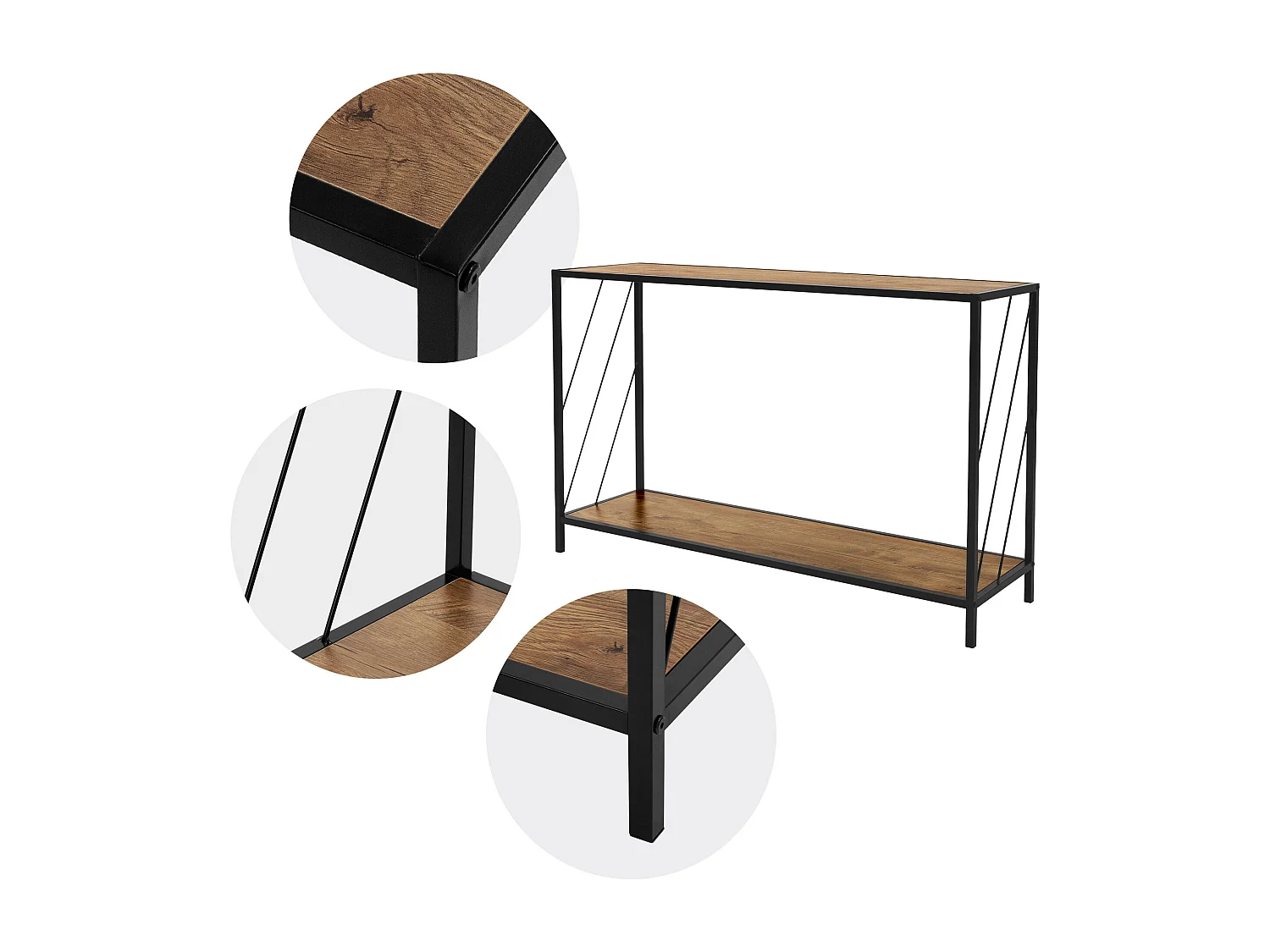 Tavolo consolle tavolino da soggiorno in acciaio e legno rovere rustico 120x75cm