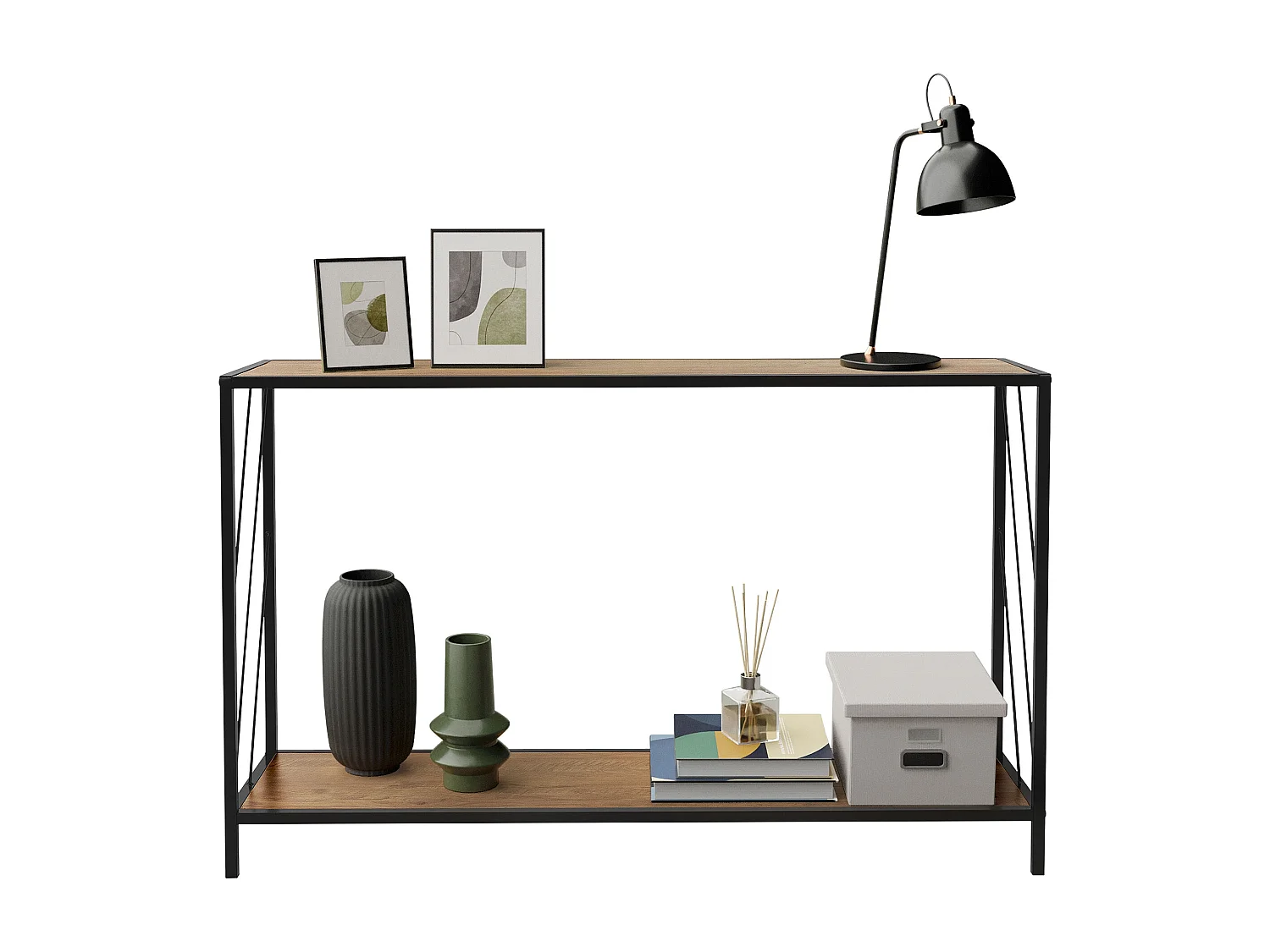 Tavolo consolle tavolino da soggiorno in acciaio e legno rovere rustico 120x75cm