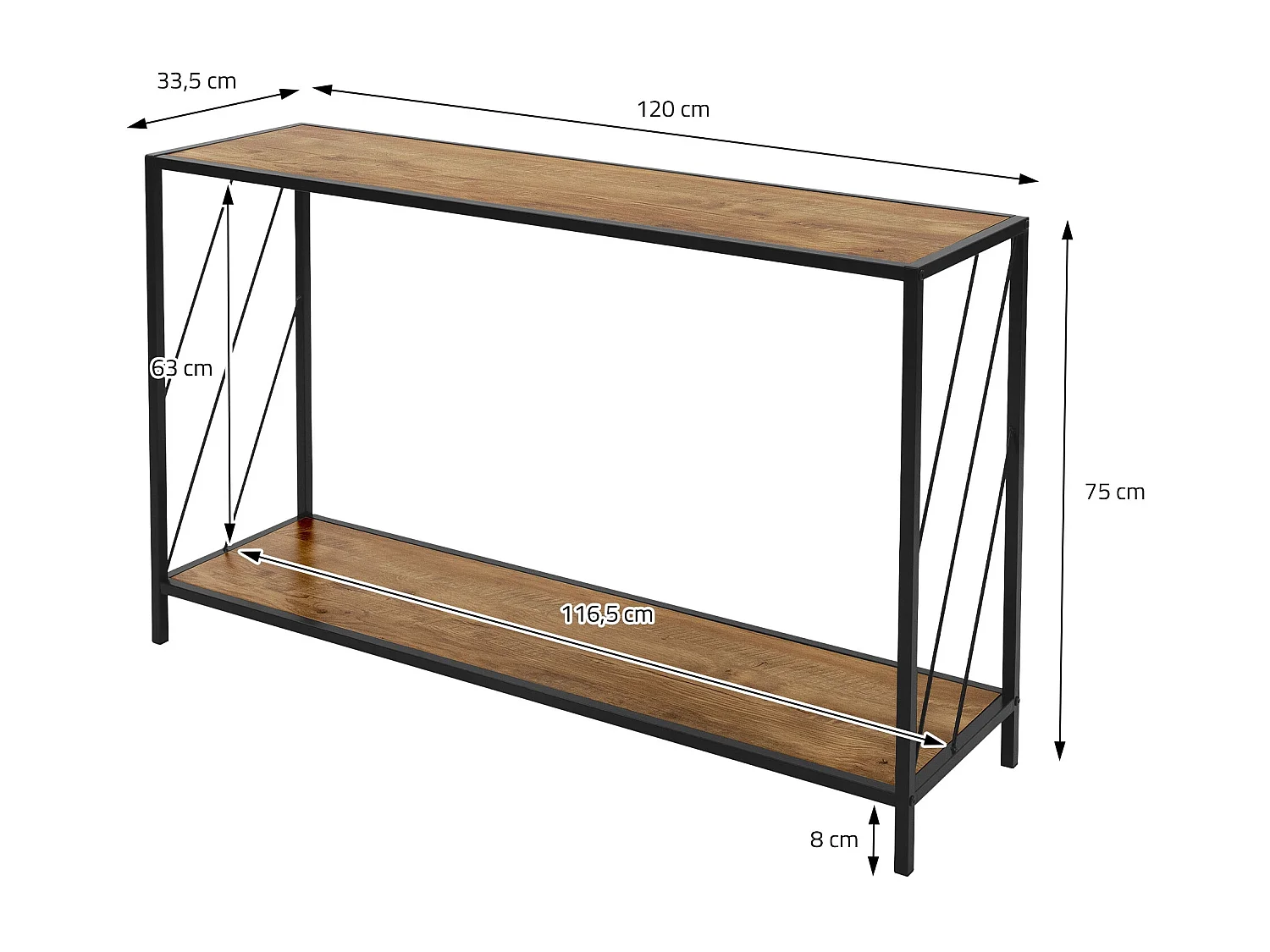 Tavolo consolle tavolino da soggiorno in acciaio e legno rovere rustico 120x75cm