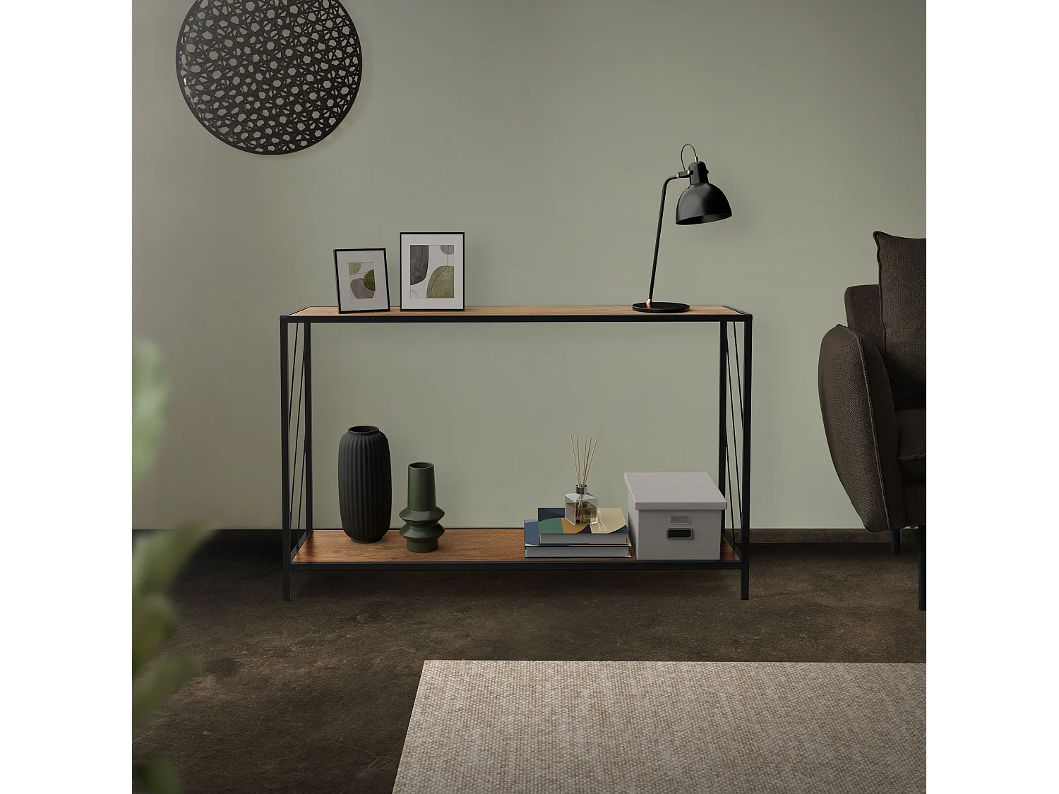 Mesa de centro marrón con estante mueble elegante auxiliar salón 120x33,5x75 cm