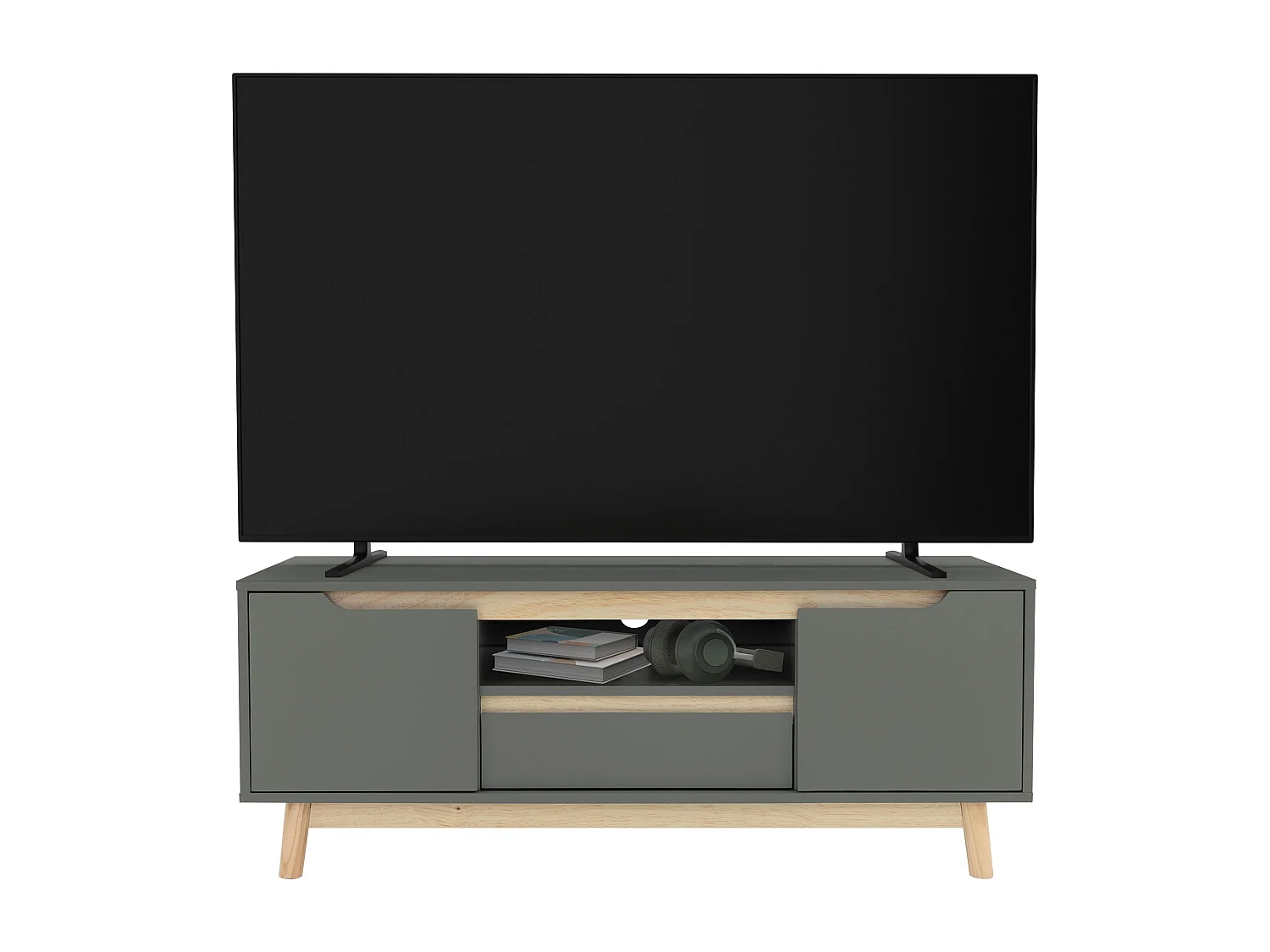 Mesa de TV hasta 55´´ tablero madera pino verde-natural gabinete de pie 120x40cm