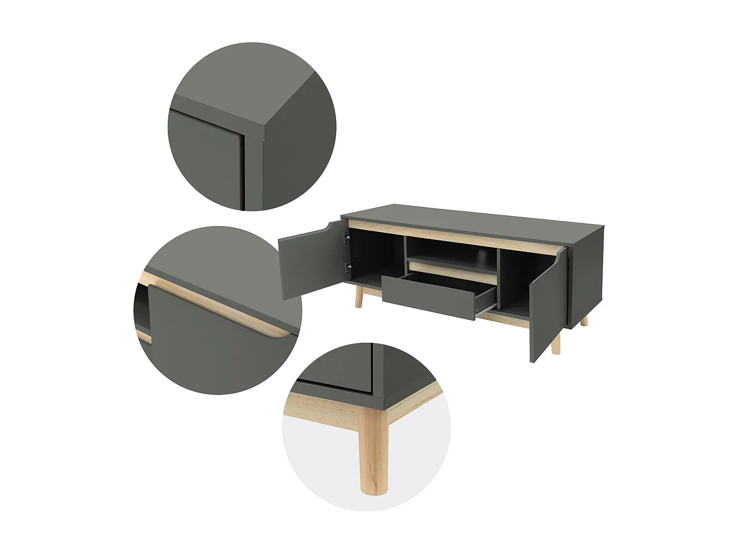 Mesa de TV hasta 55´´ tablero madera pino verde-natural gabinete de pie 120x40cm