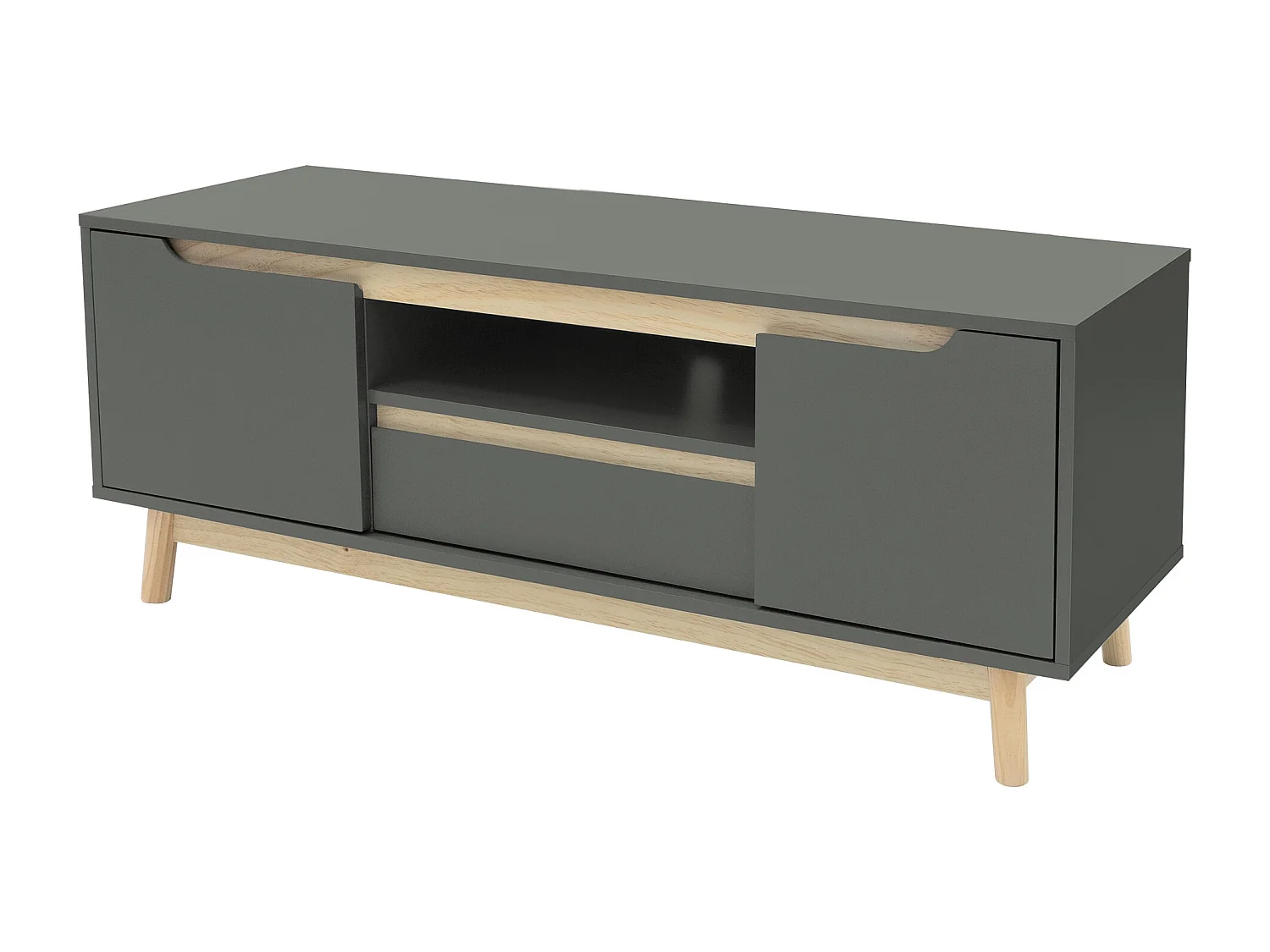 Tavolino TV in legno fino a 55'' pino verde-naturale mobile 120x40cm armadietto