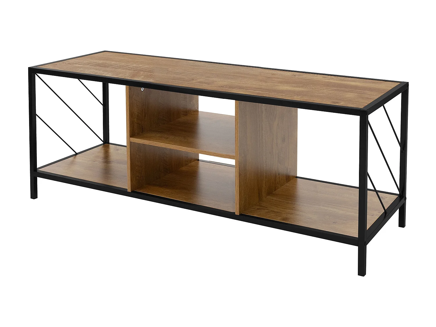 Buffet TV en bois brun chêne rustique 120x40x46 cm 4 compartiments commode salon