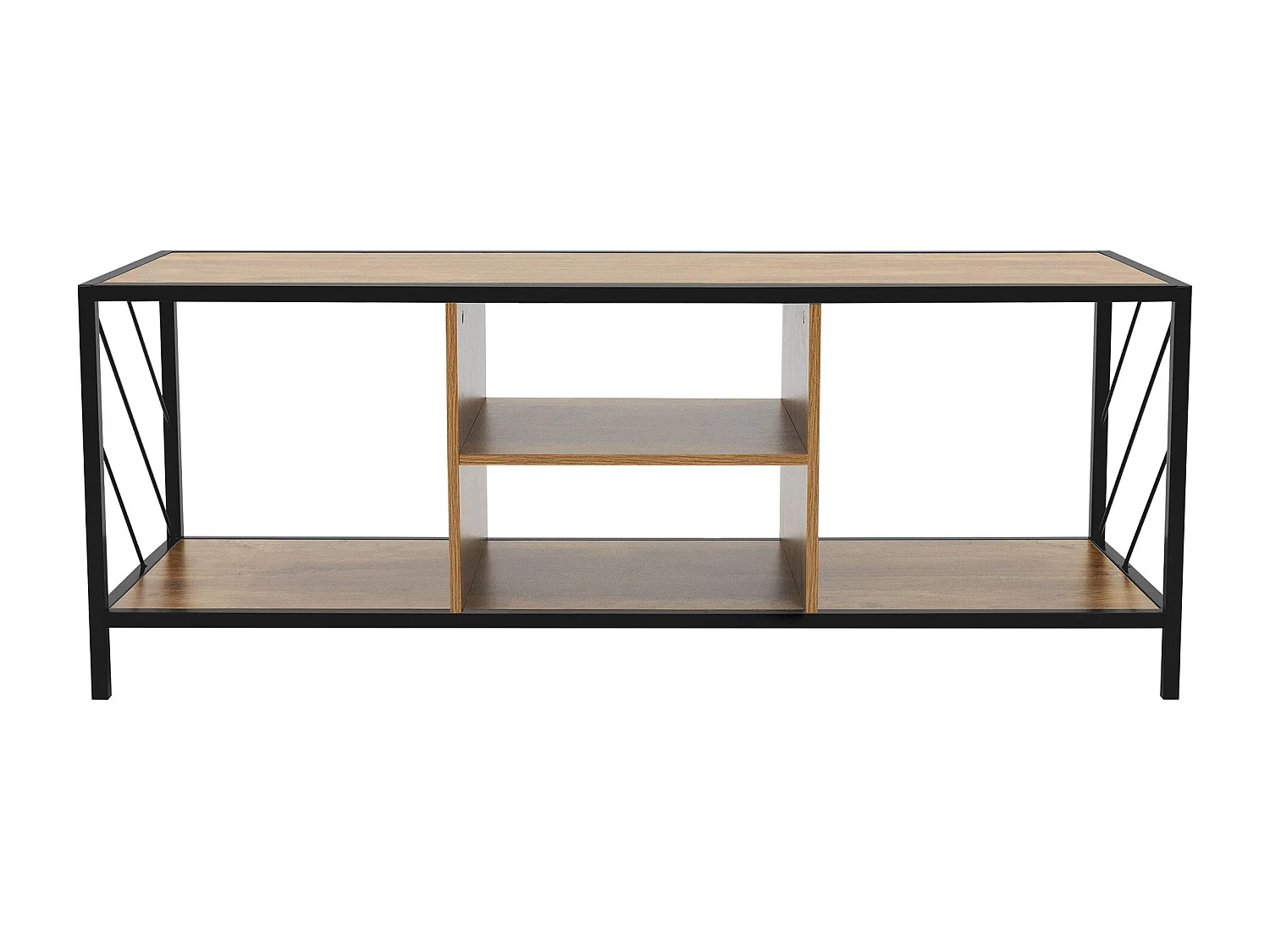 Buffet TV en bois brun chêne rustique 120x40x46 cm 4 compartiments commode salon