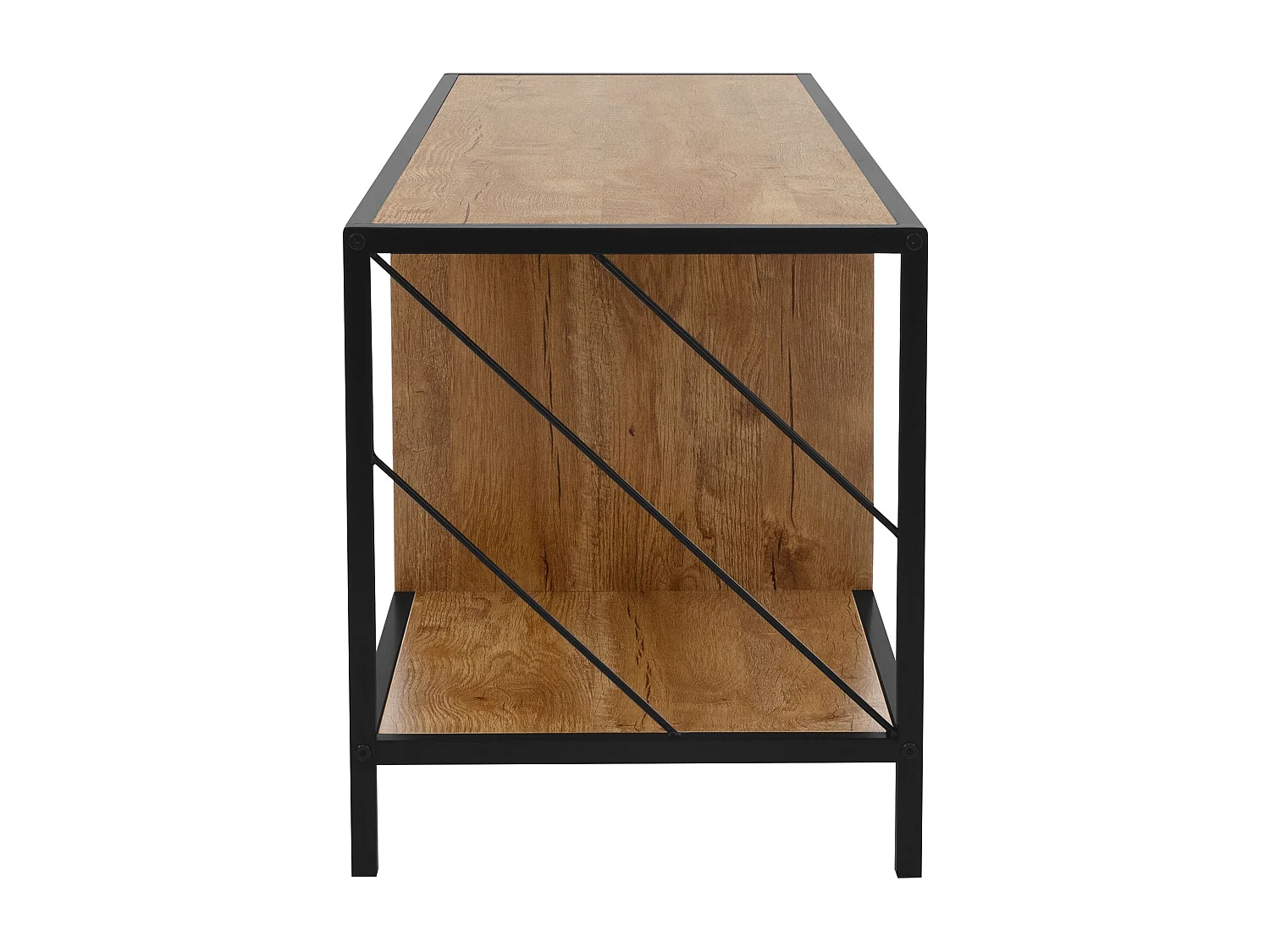 Buffet TV en bois brun chêne rustique 120x40x46 cm 4 compartiments commode salon