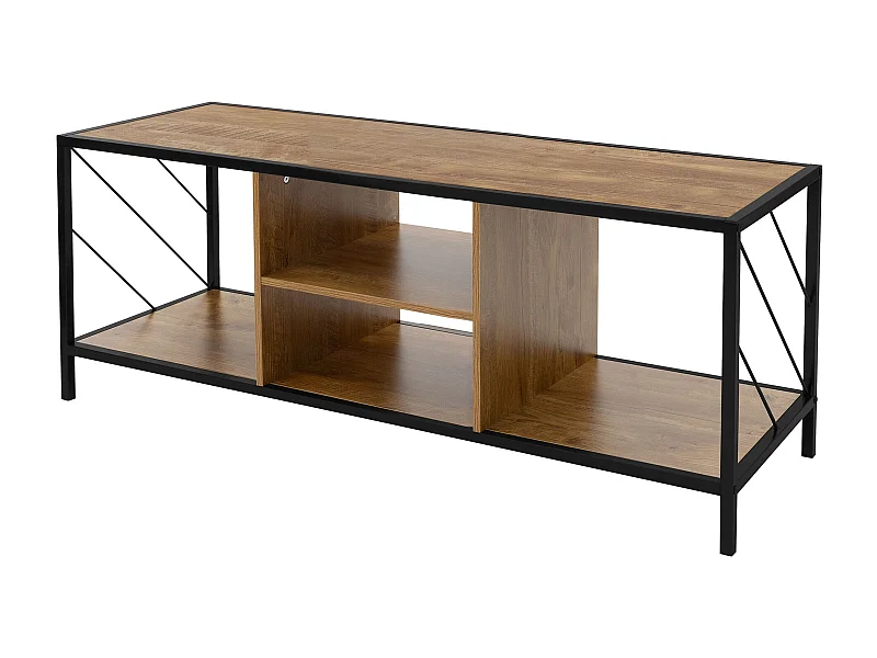 Buffet TV en bois brun chêne rustique 120x40x46 cm 4 compartiments commode salon