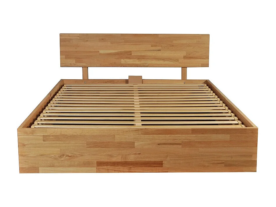 Lit coffre 180x200cm MILO avec tête de lit + sommier/ Chêne massif huilé
