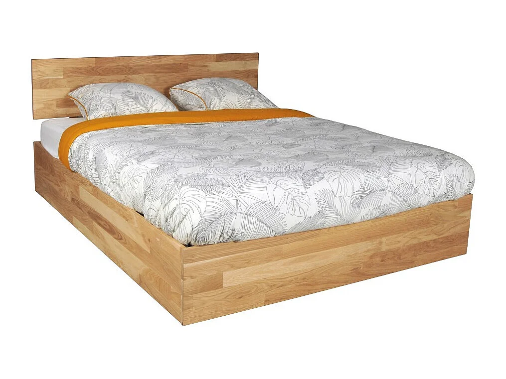 Lit coffre 180x200cm MILO avec tête de lit + sommier/ Chêne massif huilé