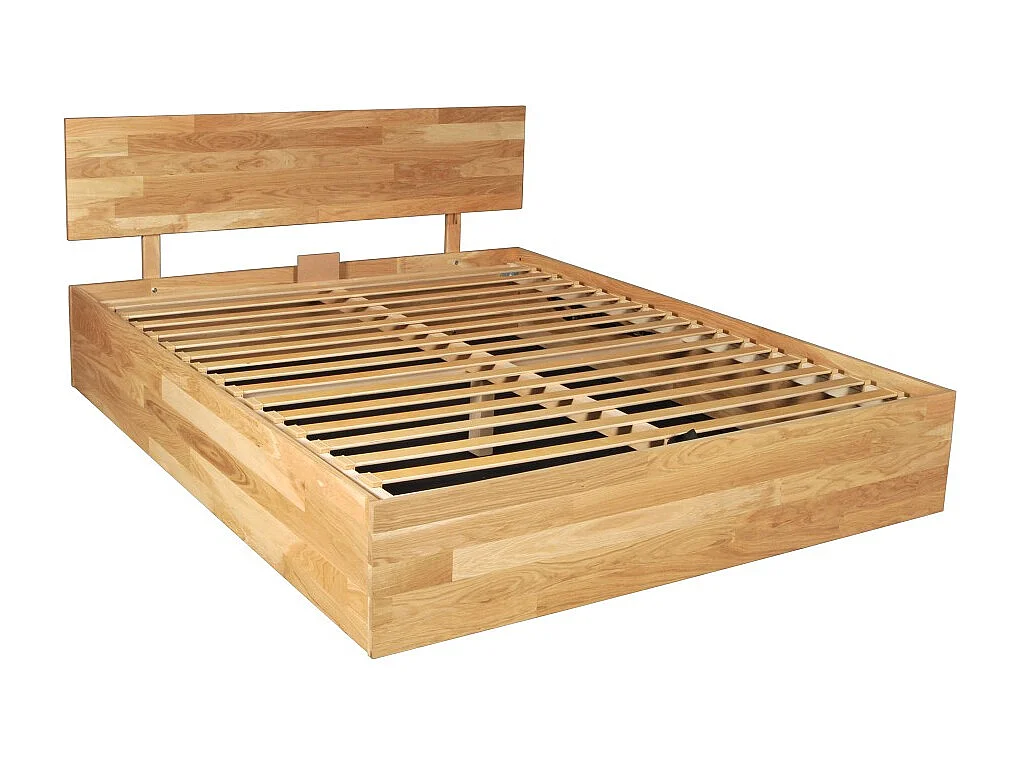 Lit coffre 180x200cm MILO avec tête de lit + sommier/ Chêne massif huilé