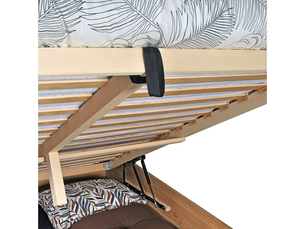 Lit coffre 160x200cm MILO avec tête de lit + sommier/ Chêne massif huilé