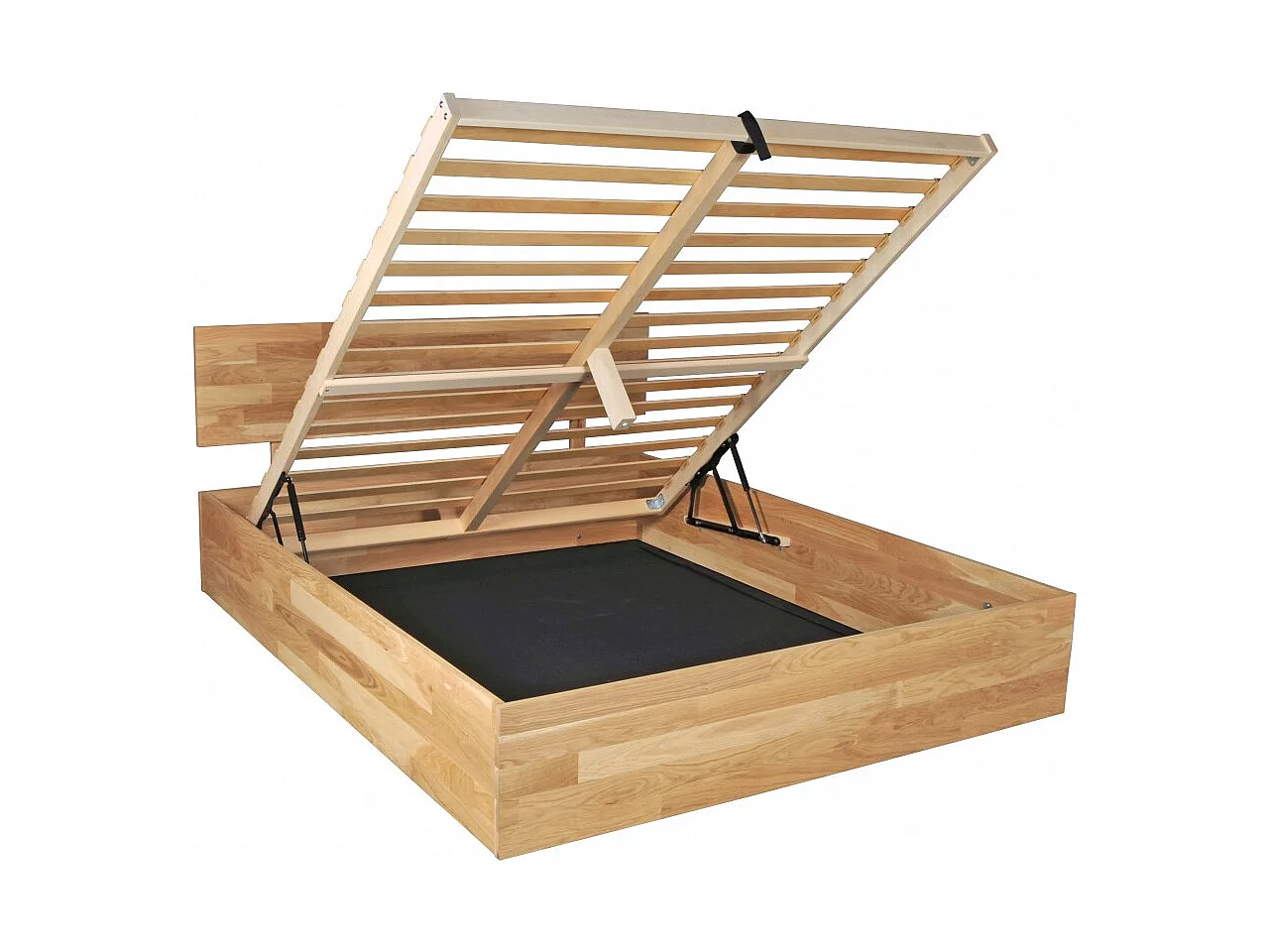 Lit coffre 140x200cm MILO avec tête de lit + sommier/ Chêne massif huilé