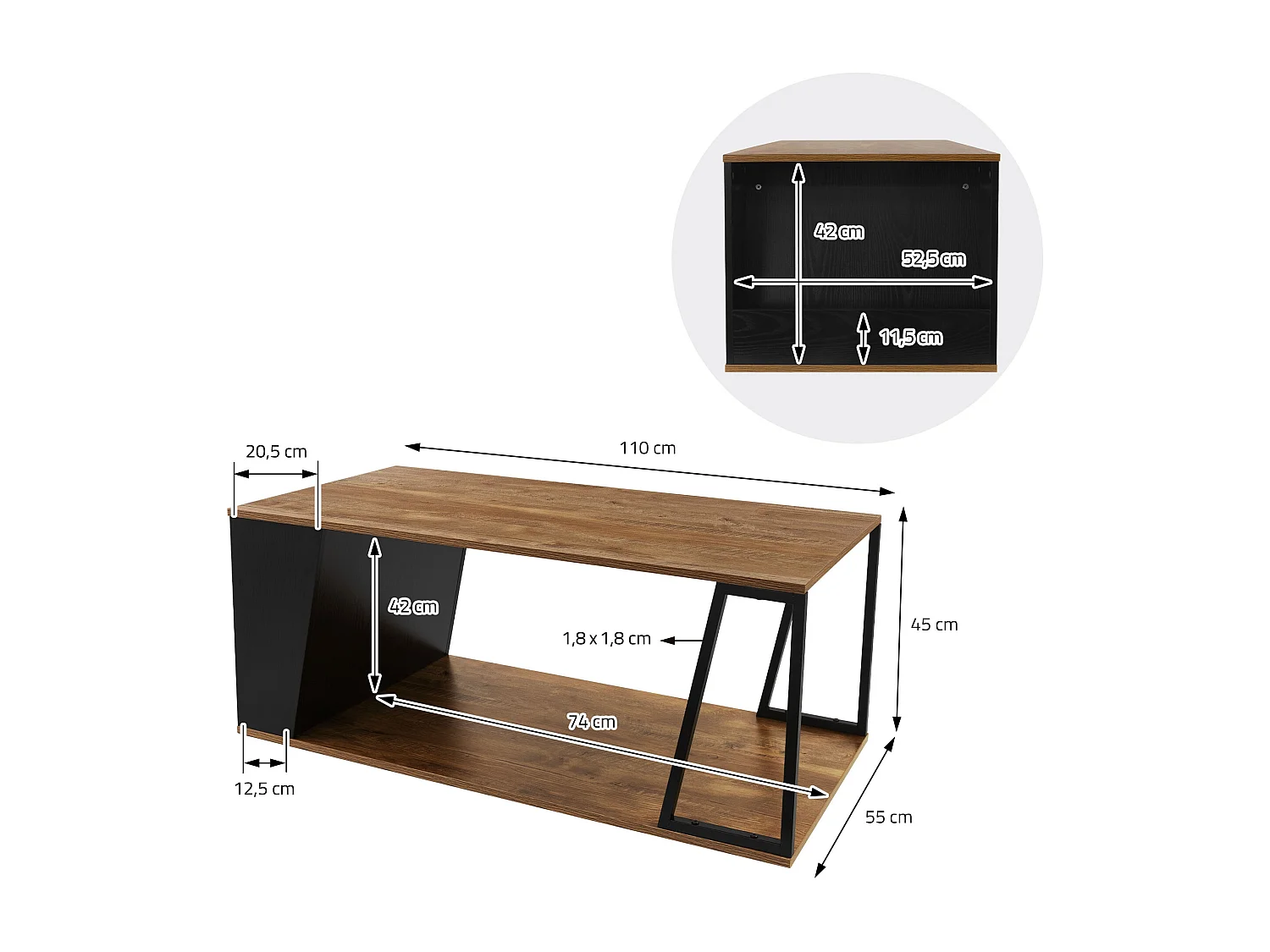 Mesa de centro marrón con estante mueble elegante auxiliar de salón 110x55x45 cm