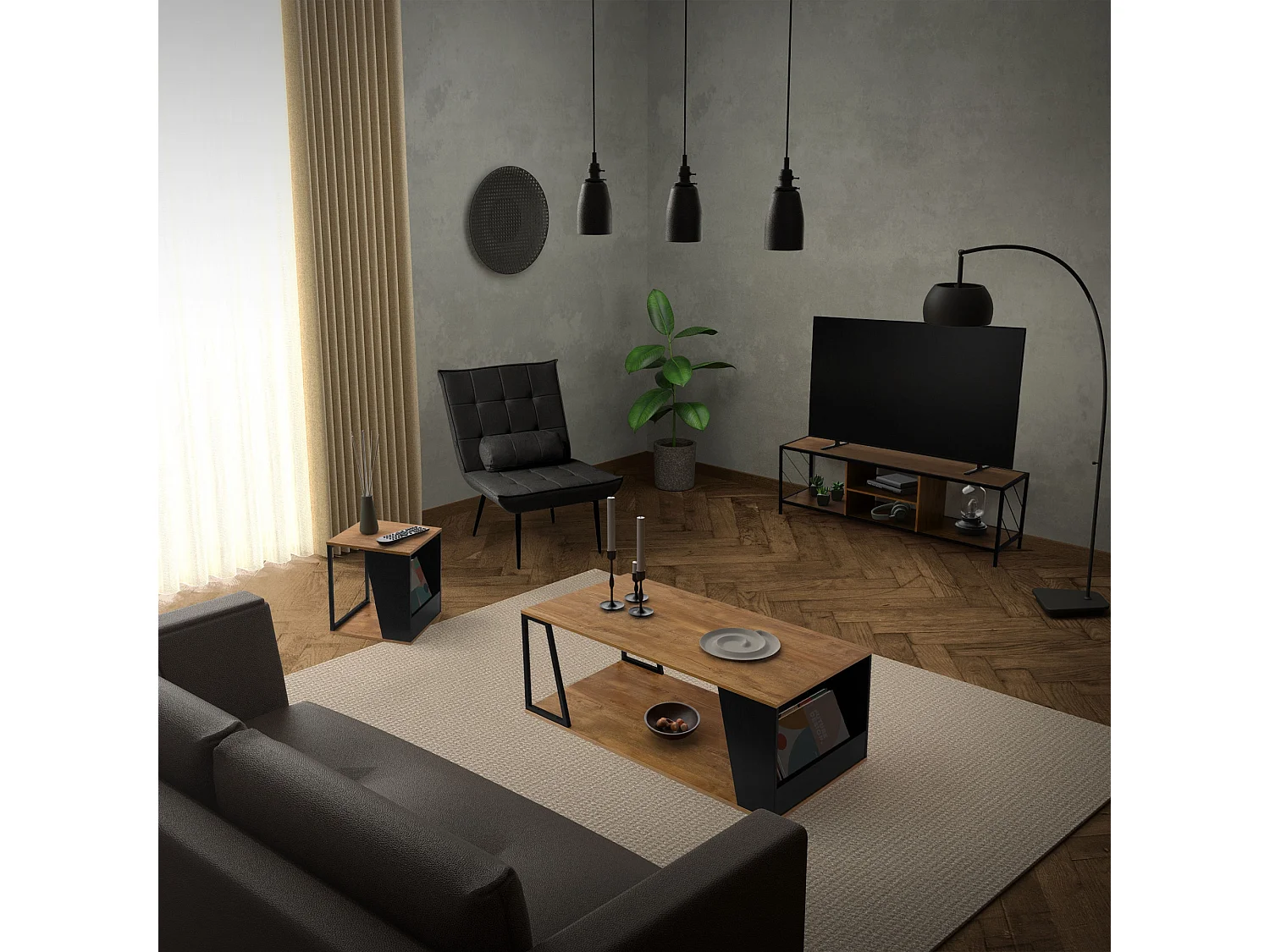 Mesa de centro marrón con estante mueble elegante auxiliar de salón 110x55x45 cm