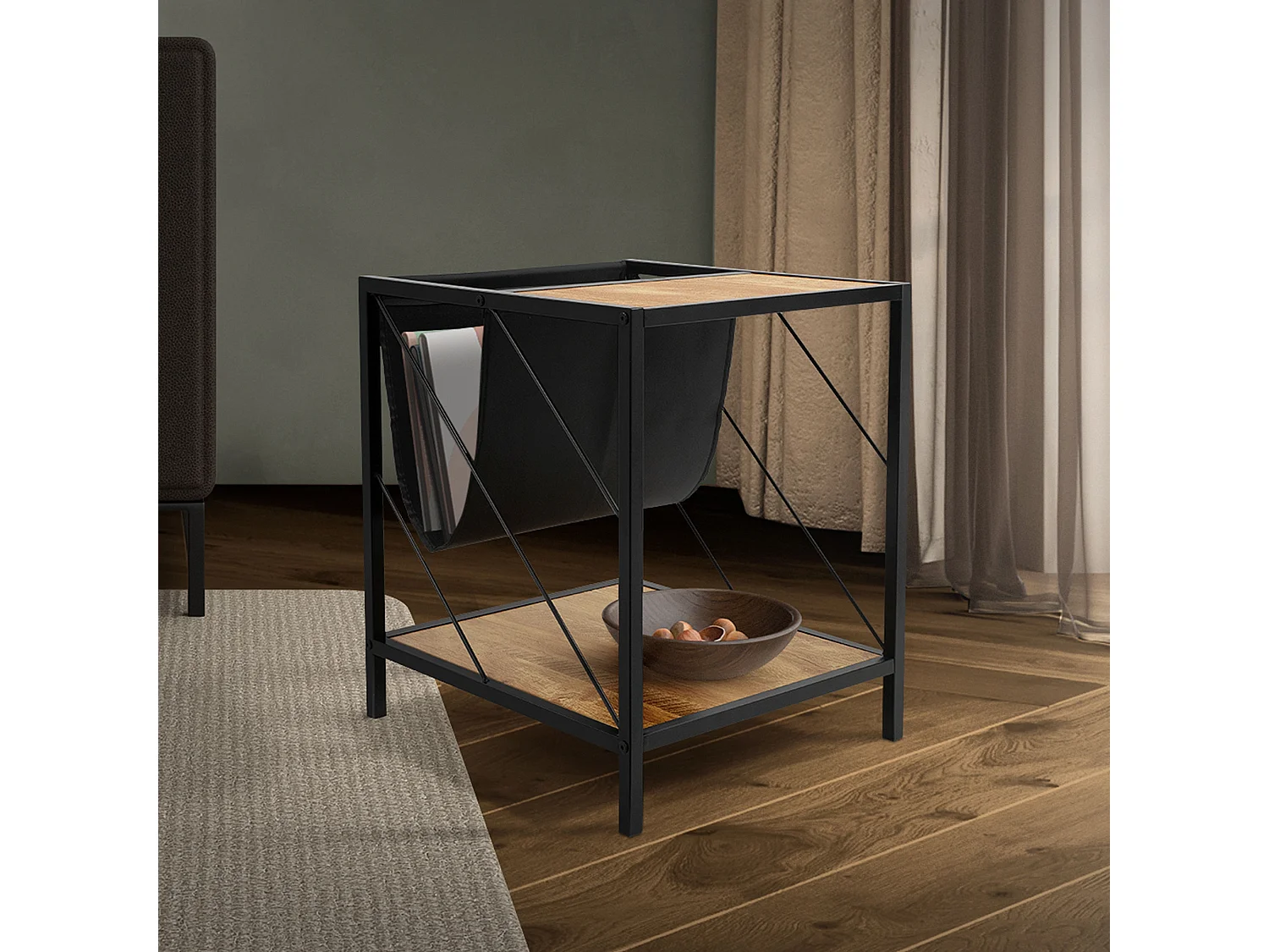 Table basse avec porte-revues table de salon aspect chêne brun 48x43x54cm