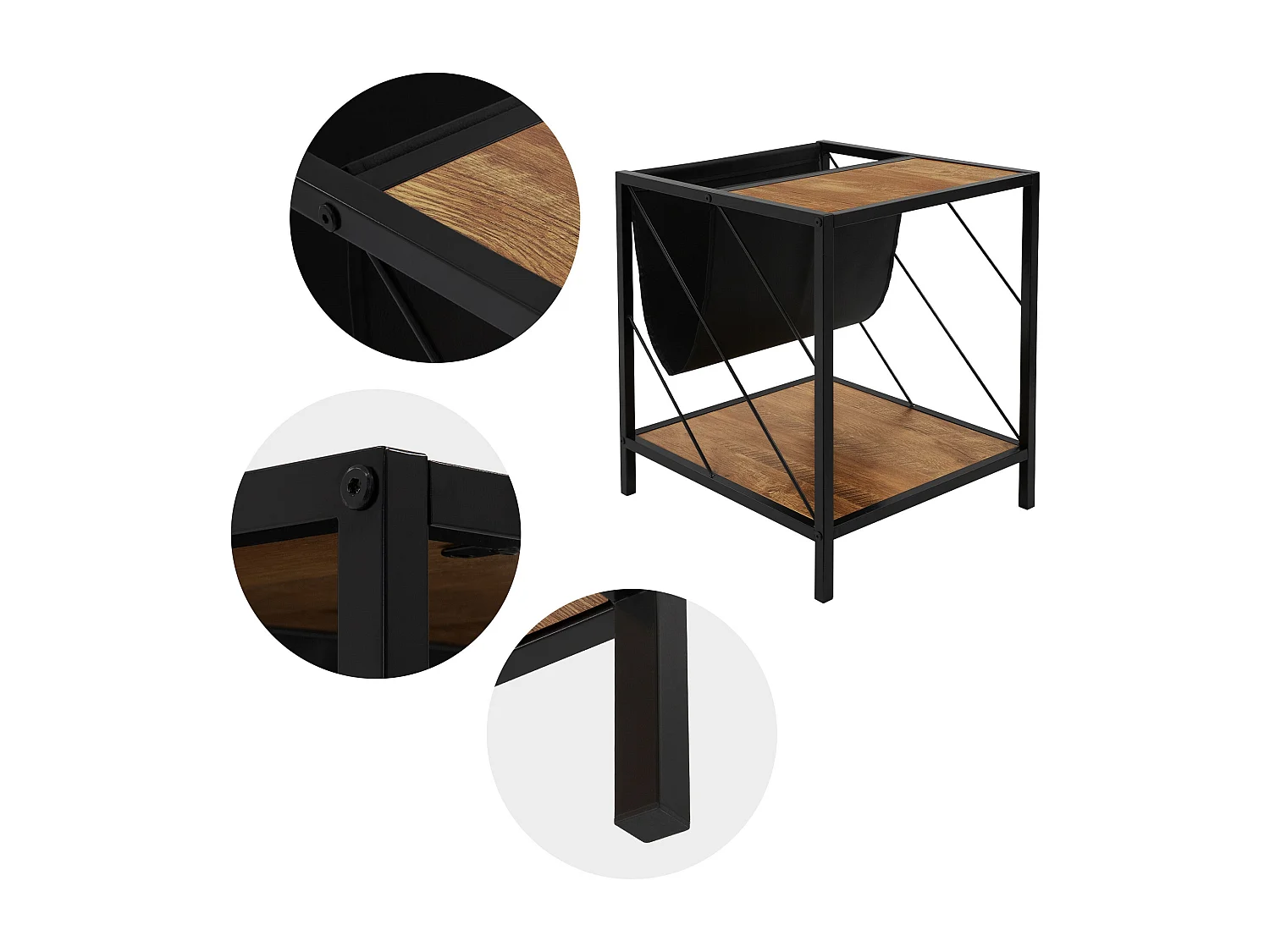 Table basse avec porte-revues table de salon aspect chêne brun 48x43x54cm