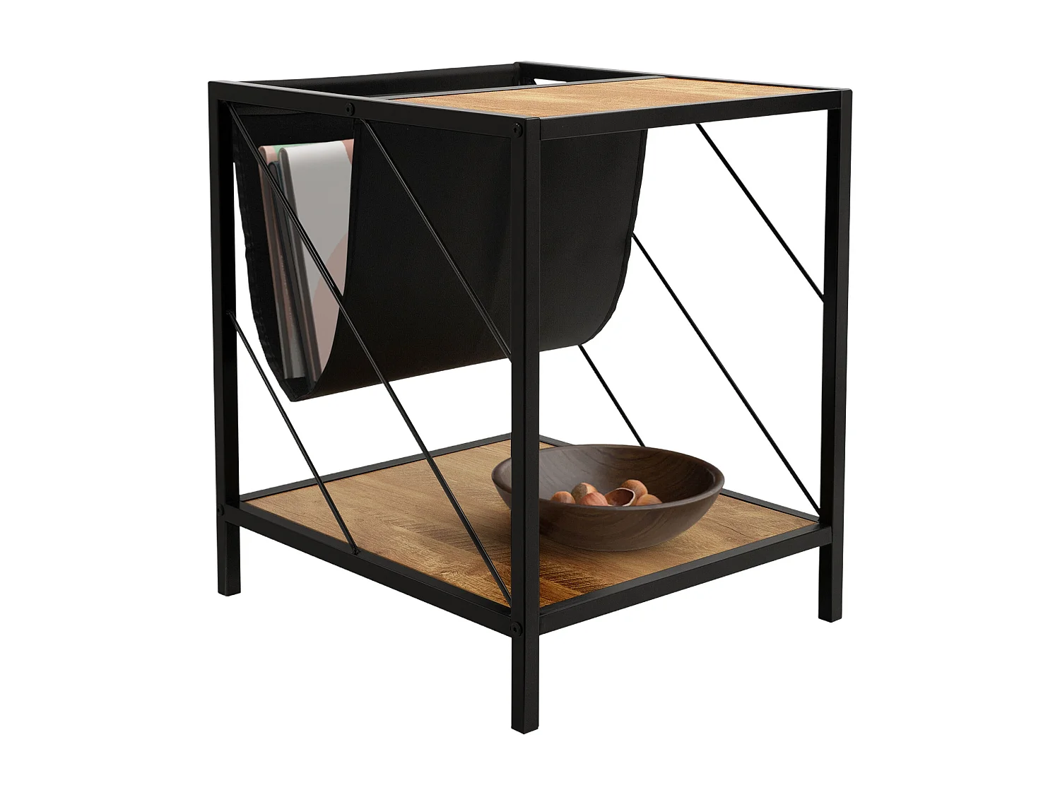 Table basse avec porte-revues table de salon aspect chêne brun 48x43x54cm