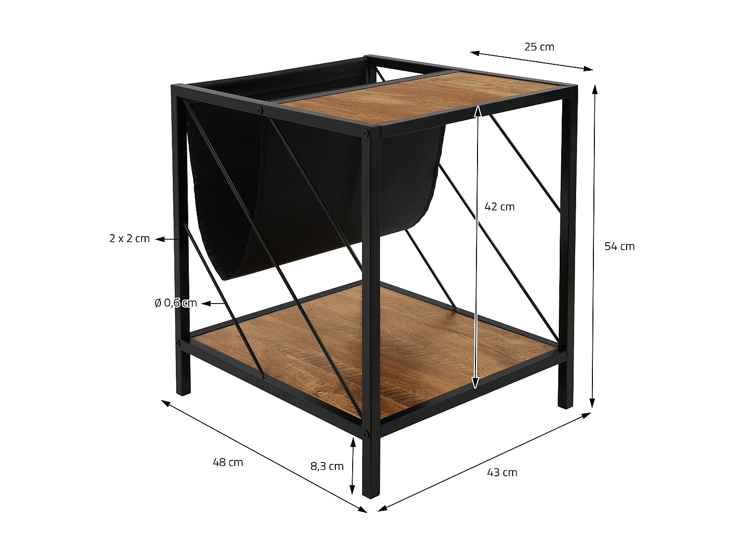 Table basse avec porte-revues table de salon aspect chêne brun 48x43x54cm