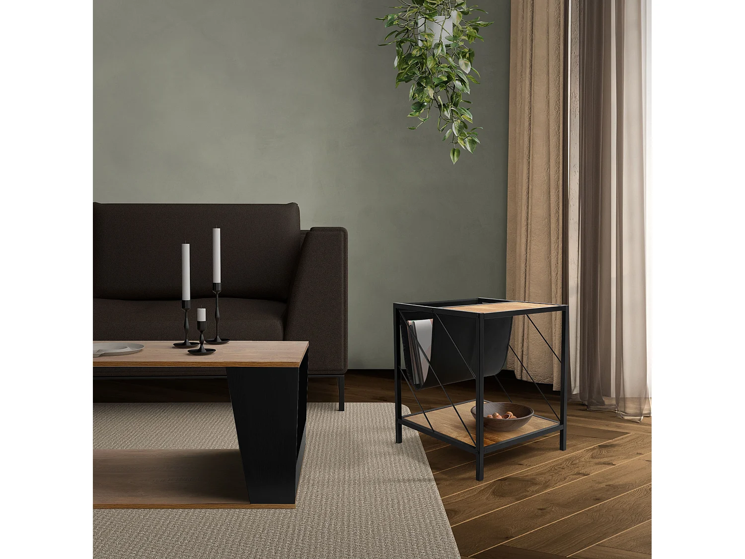 Table basse avec porte-revues table de salon aspect chêne brun 48x43x54cm