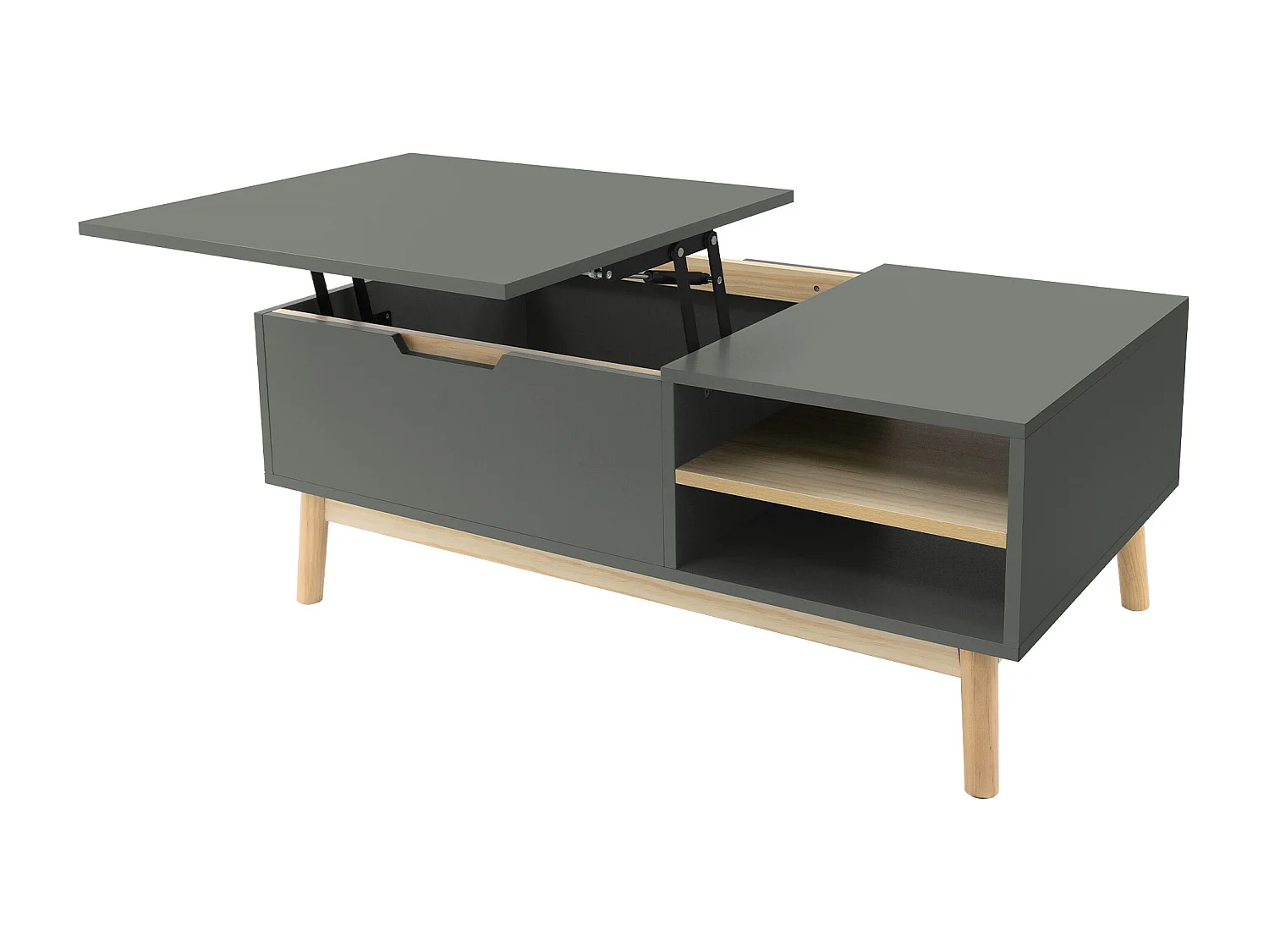 Mesa de centro verde-natural mueble de salón regulable en altura 100x56x40 cm