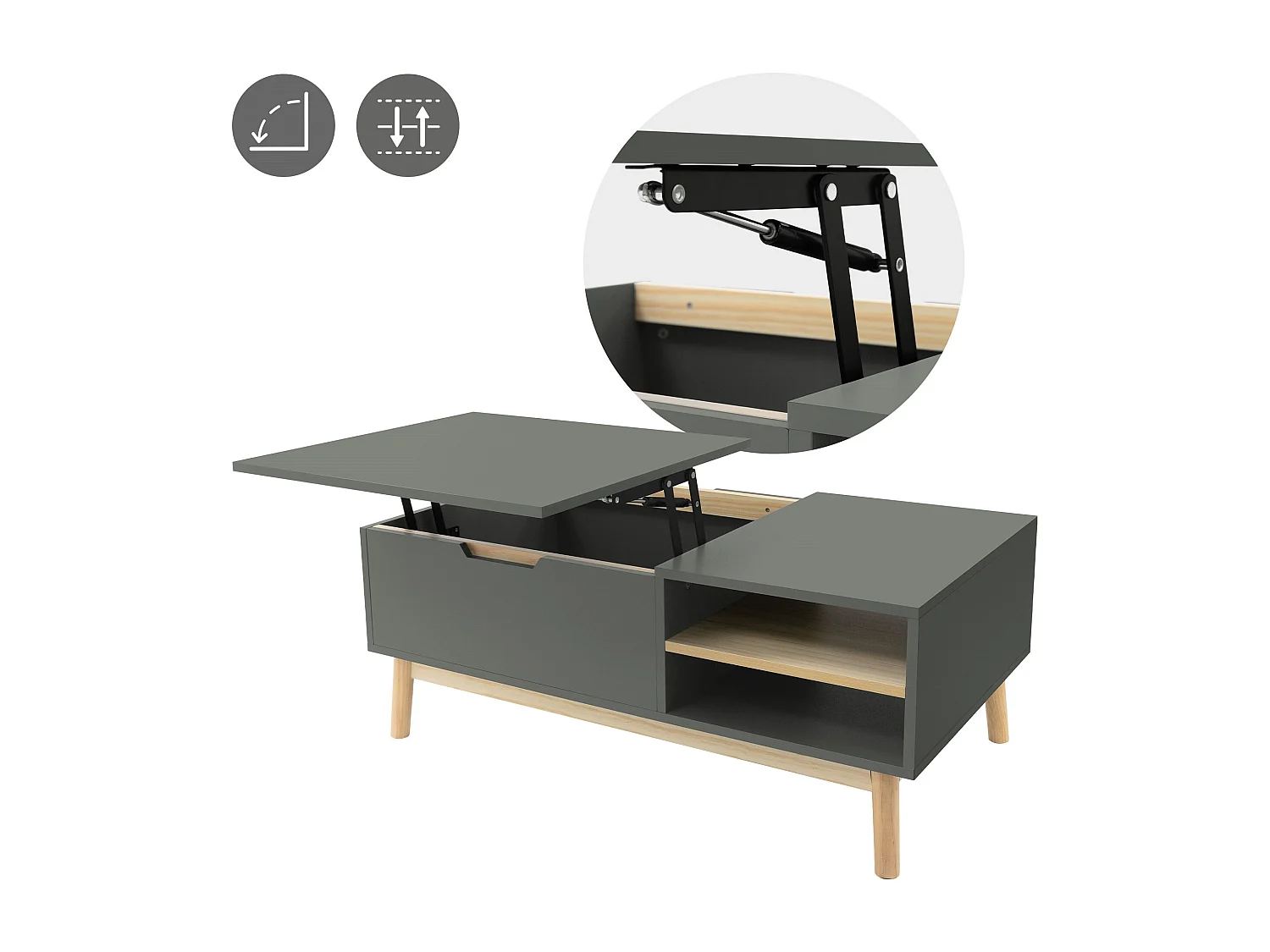 Mesa de centro verde-natural mueble de salón regulable en altura 100x56x40 cm