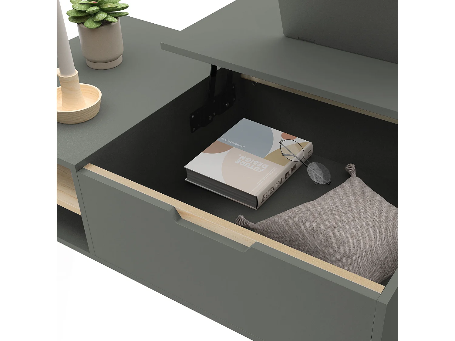 Mesa de centro verde-natural mueble de salón regulable en altura 100x56x40 cm