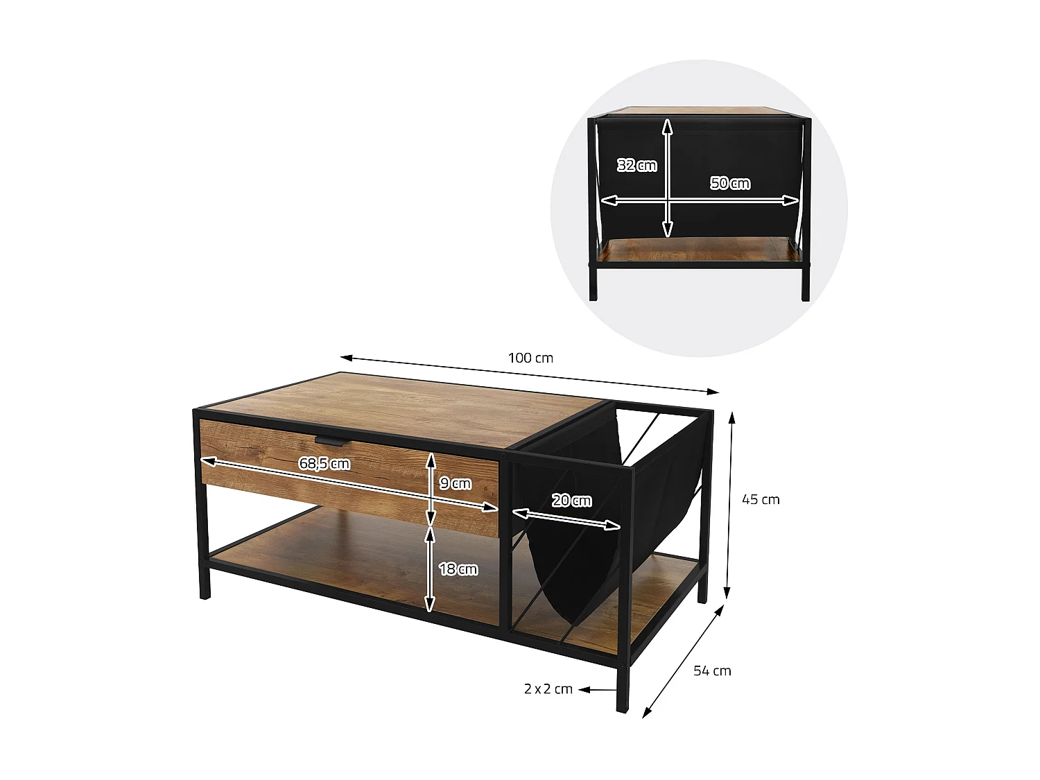 Tavolino da caffè per salotto con cassetto tavolo lounge per soggiorno in legno