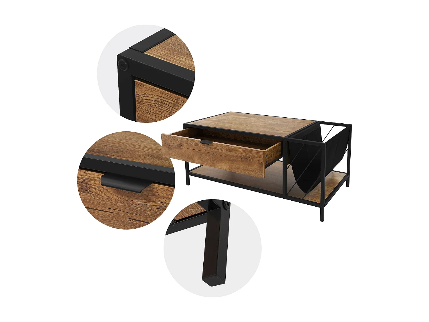 Table basse avec tiroir et porte-revues Table de salon marron 100x54x45cm