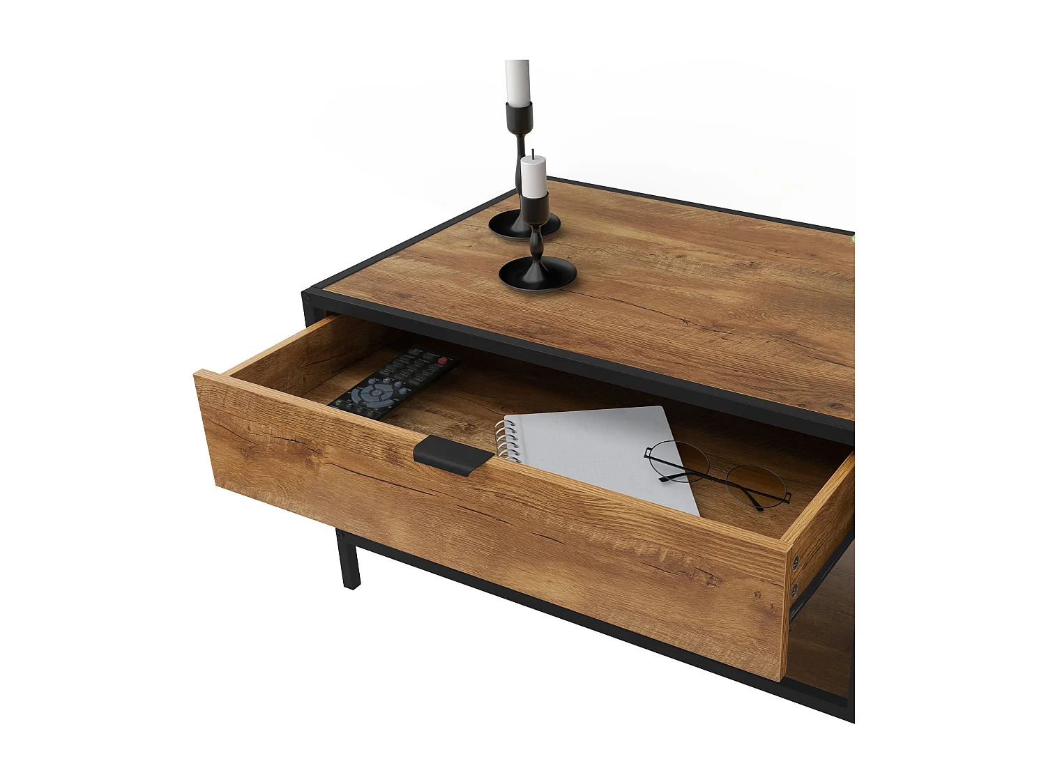 Table basse avec tiroir et porte-revues Table de salon marron 100x54x45cm