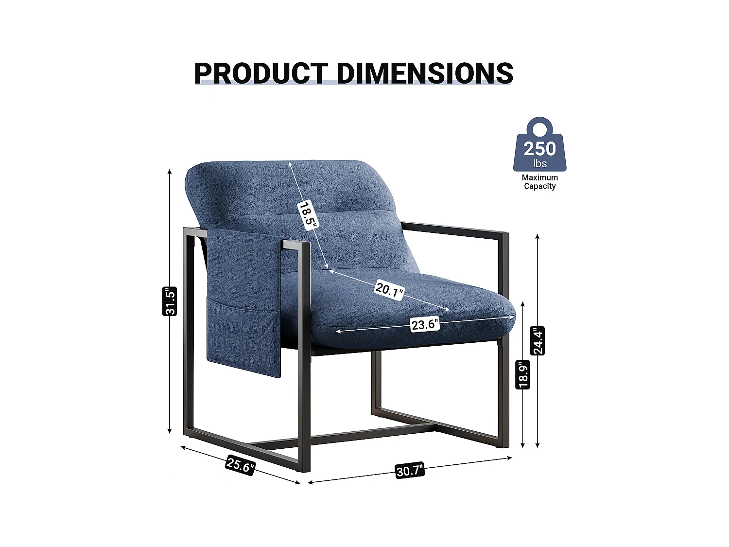 Comfortabele Sherpa Woonkamerfauteuil - met Dikke Zitting en Metalen Poot - ergonomisch - zitdiepte 51cm - Blauw