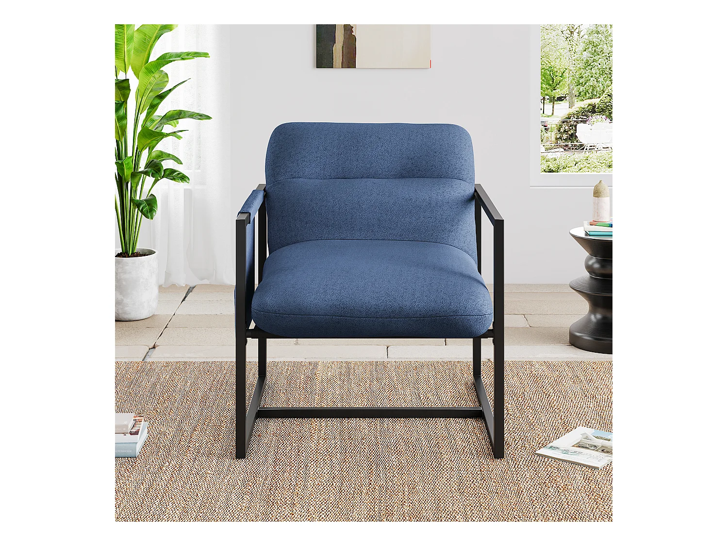 Comfortabele Sherpa Woonkamerfauteuil - met Dikke Zitting en Metalen Poot - ergonomisch - zitdiepte 51cm - Blauw