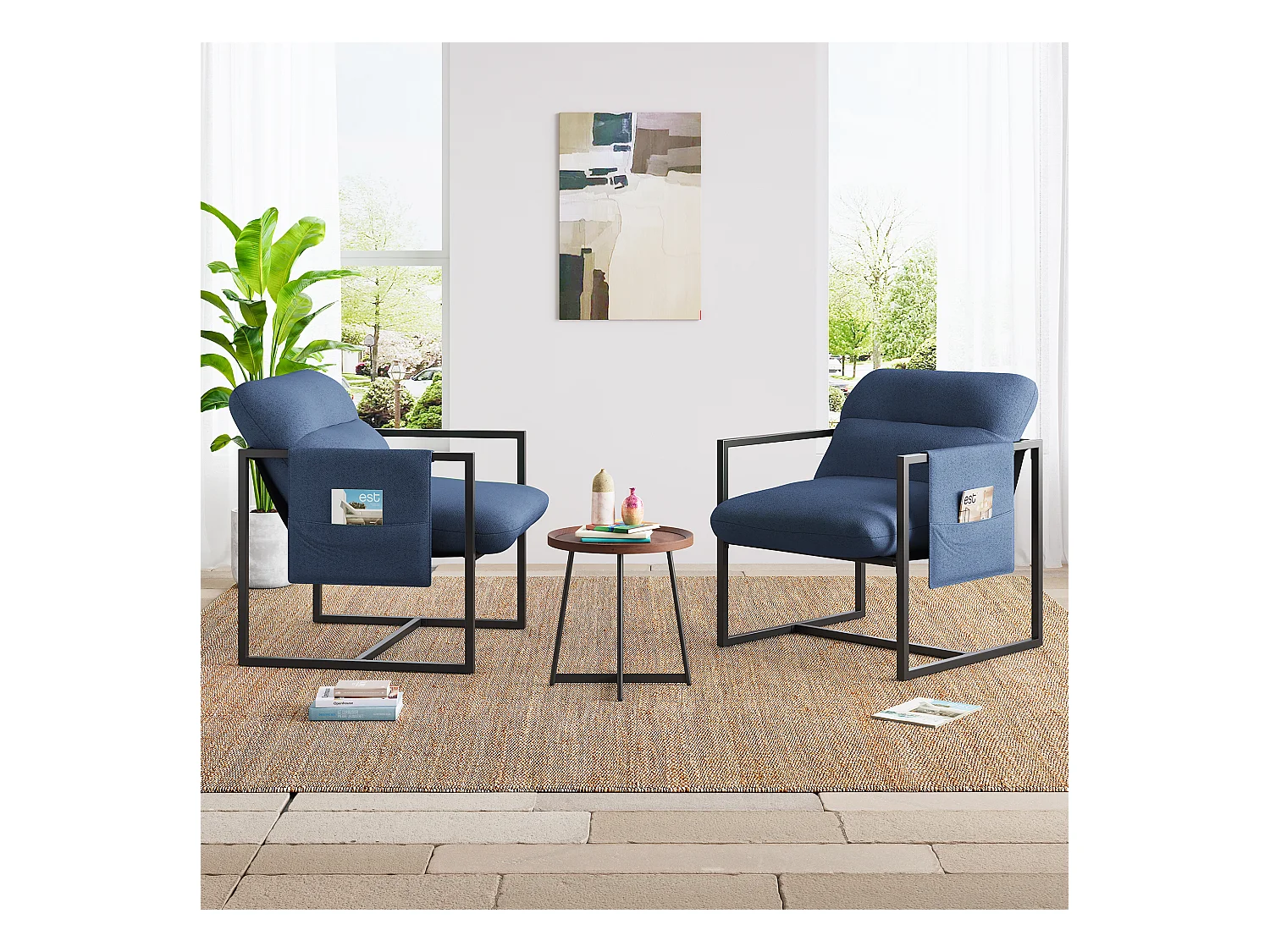 Comfortabele Sherpa Woonkamerfauteuil - met Dikke Zitting en Metalen Poot - ergonomisch - zitdiepte 51cm - Blauw